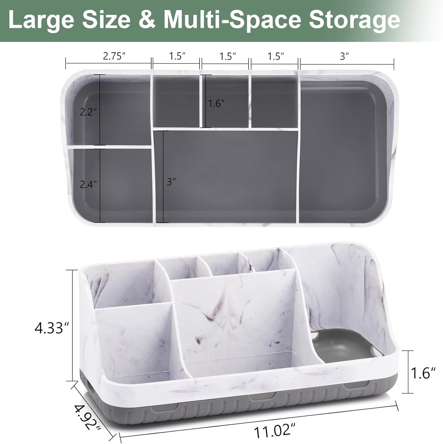 Marble Bathroom Countertop Organizer - Detachable 7 Slots Kids Electric Toothbrush and Toothpaste Holde Drainage for Bathroom Accessories Organization Counter Vanity Storage, Grey - Image 8