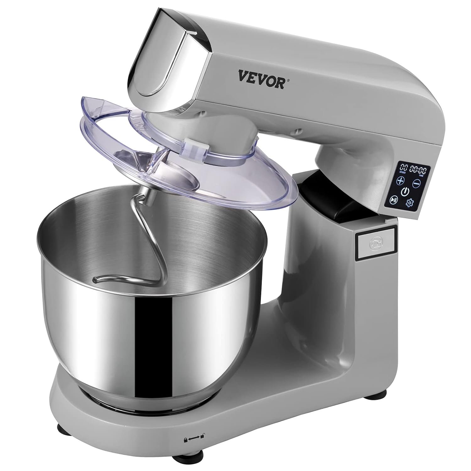 VEVOR 6 IN 1 Stand Mixer, 450W Tilt-Head Multifunctional Electric Mixer with 6 Speeds LCD Screen Timing, 7.4Qt Stainless Bowl, Dough Hook, Flat Beater, Whisk, Scraper, Grinder, Stuffer, Slicer - Gray - Image 12