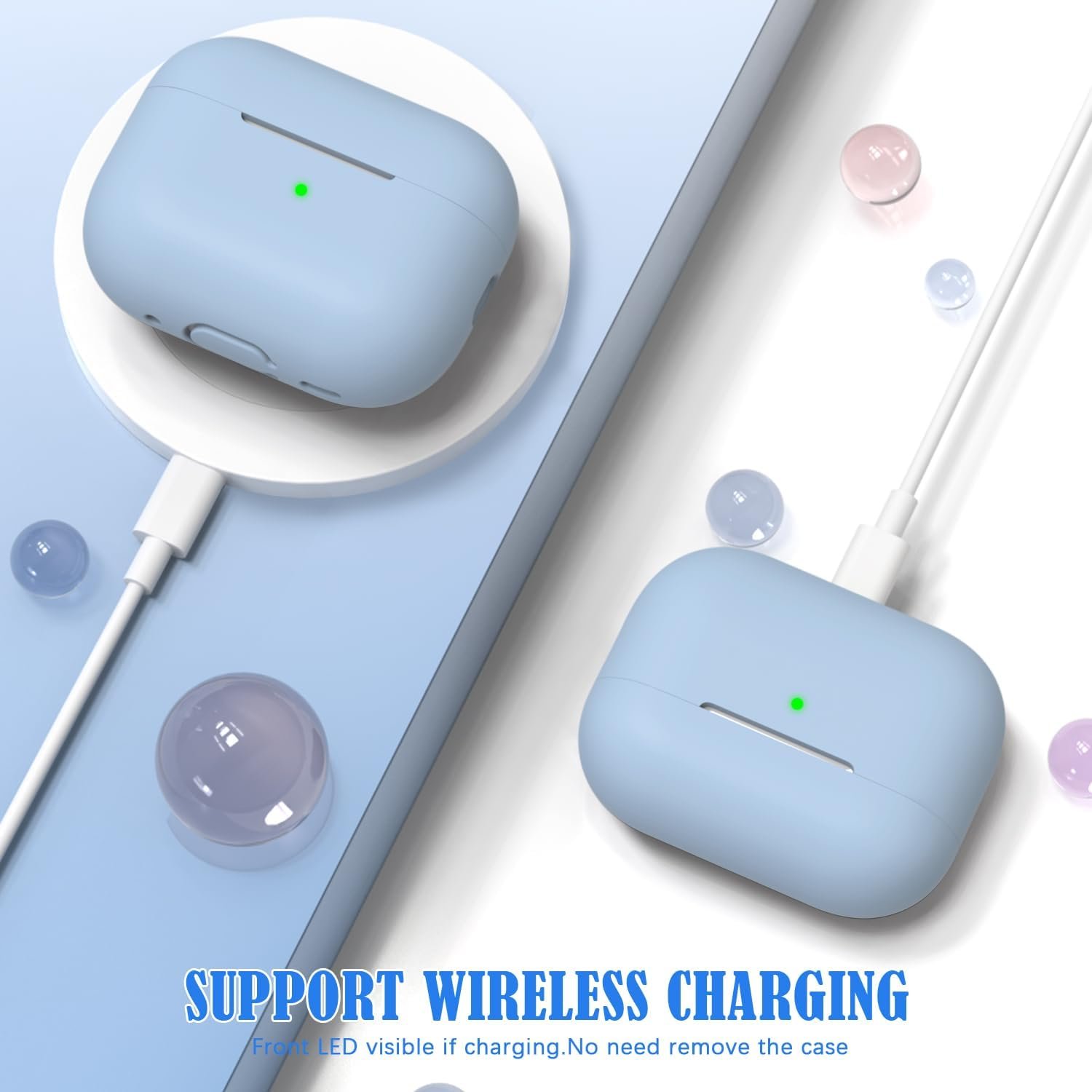 for AirPods Pro 2nd Generation Case Cover, Military Grade Anti-Fall Soft Silicone Shock-Absorbing for AirPods Pro Case Skin Touch with Keychain and Cleaning Kit, Front LED Visible, Sky Blue - Image 8