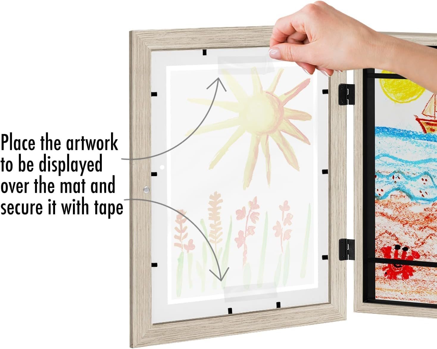 Americanflat 10x12.5 Kids Art Frame - Front Loading Picture Frame - Use as 8.5x11 Frame with Mat or 10x12.5 Frame Without Mat - My Mini Masterpiece - Holds 100 Artworks - Driftwood - Image 7