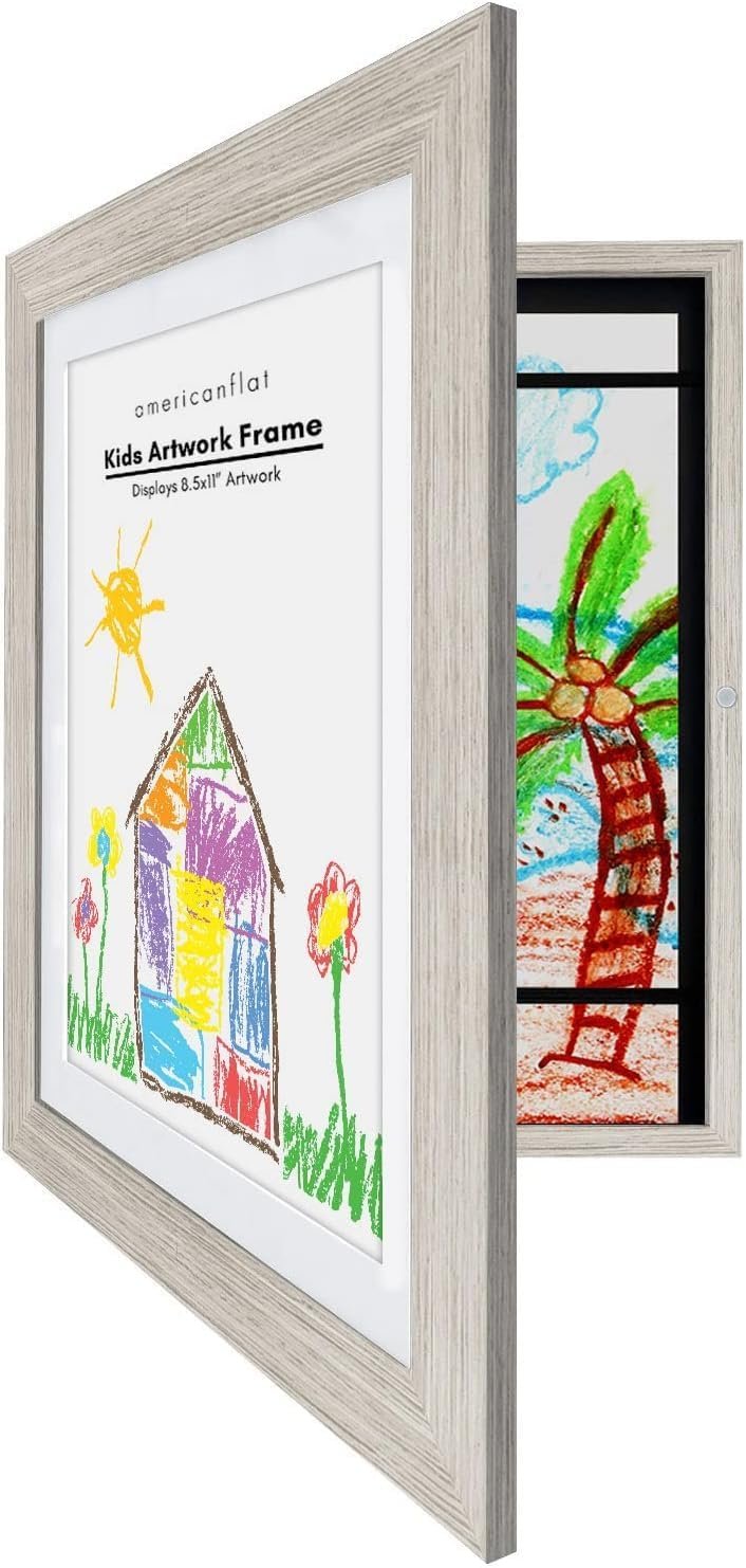 Americanflat 10x12.5 Kids Art Frame - Front Loading Picture Frame - Use as 8.5x11 Frame with Mat or 10x12.5 Frame Without Mat - My Mini Masterpiece - Holds 100 Artworks - Driftwood - Image 2