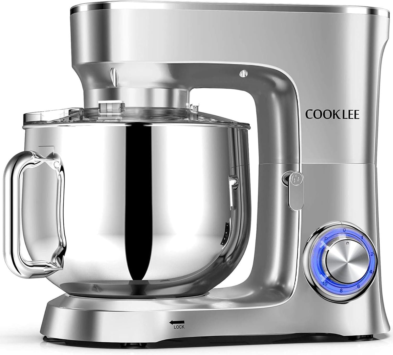 COOKLEE Stand Mixer, 9.5 Qt. 660W 10-Speed Electric Kitchen Mixer with Dishwasher-Safe Dough Hooks, Flat Beaters, Wire Whip & Pouring Shield Attachments for Most Home Cooks, SM-1551, Silver - Image 2