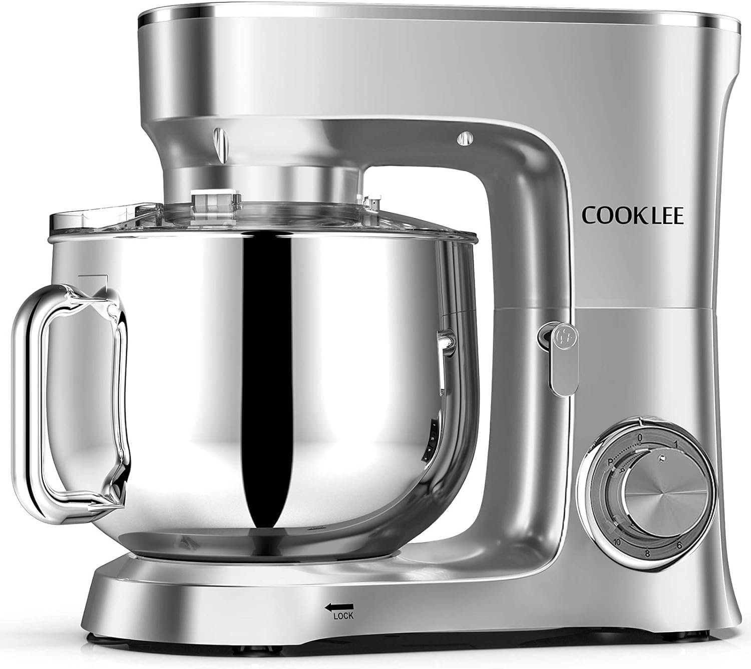 COOKLEE Stand Mixer, 9.5 Qt. 660W 10-Speed Electric Kitchen Mixer with Dishwasher-Safe Dough Hooks, Flat Beaters, Wire Whip & Pouring Shield Attachments for Most Home Cooks, SM-1551, Silver - Image 10