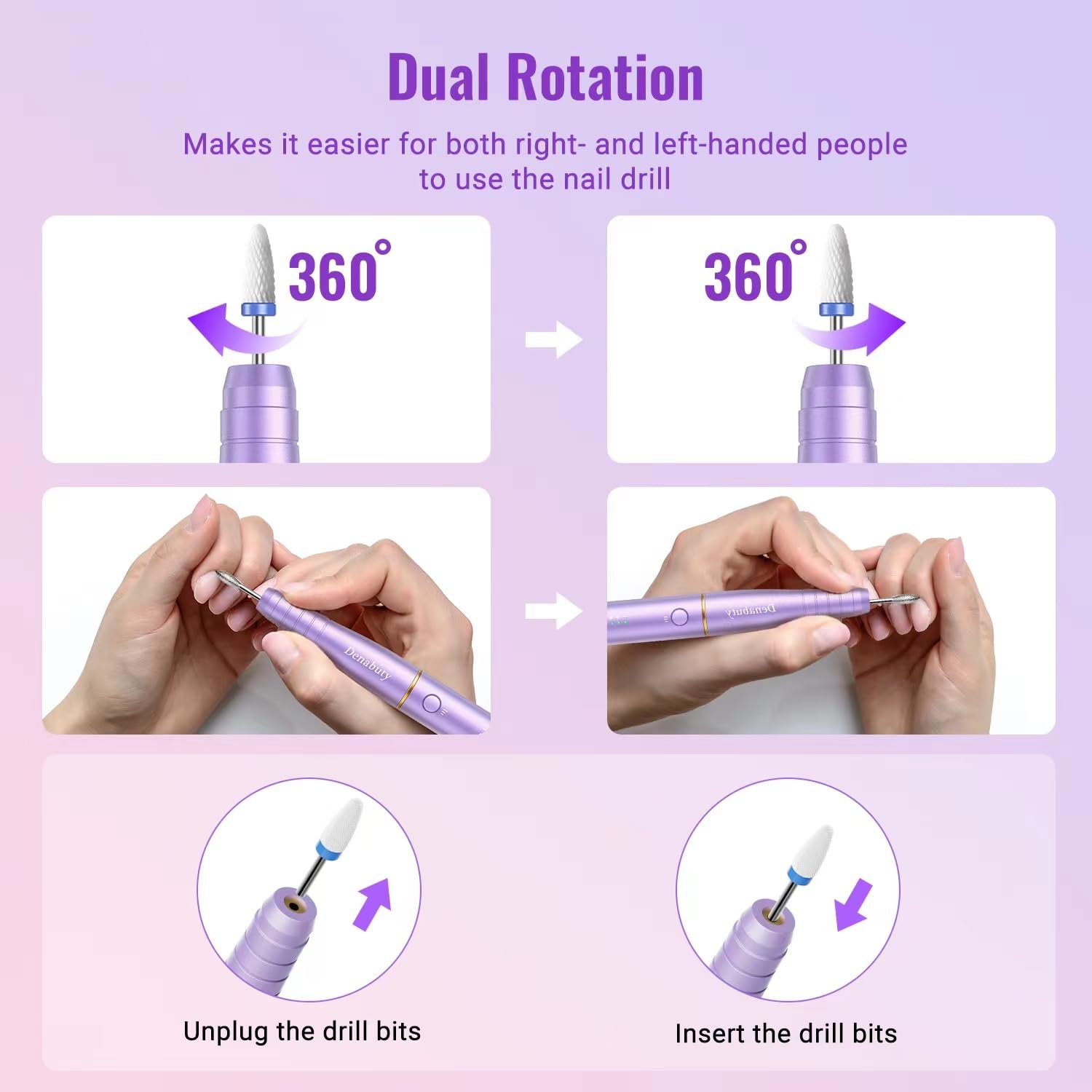 Electric Nail Drill Cordless, Denabuty Electric Nail File for Acrylic Gel Nails Remover Professional, 12 in 1 Nail Drill Kit Machine for Manicure and Pedicure Set for Grinding Rechargeable Portable - Image 7