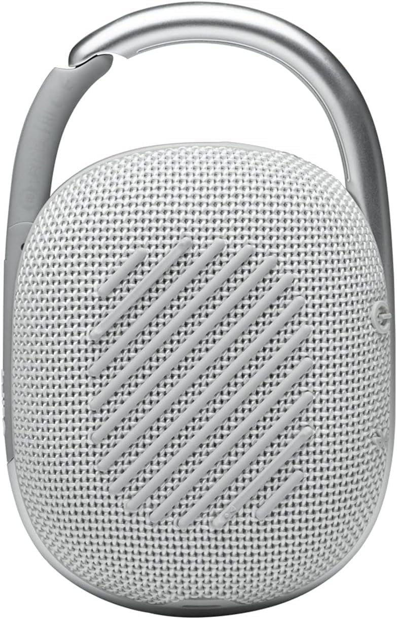JBL Clip 4 Portable Bluetooth Speaker - White, IP67 Waterproof, Dustproof, 10 Hours Playtime, Integrated Carabiner, Ultra-Portable Design, Bold Style, Rich Pro Sound, Includes Pouch - Image 4