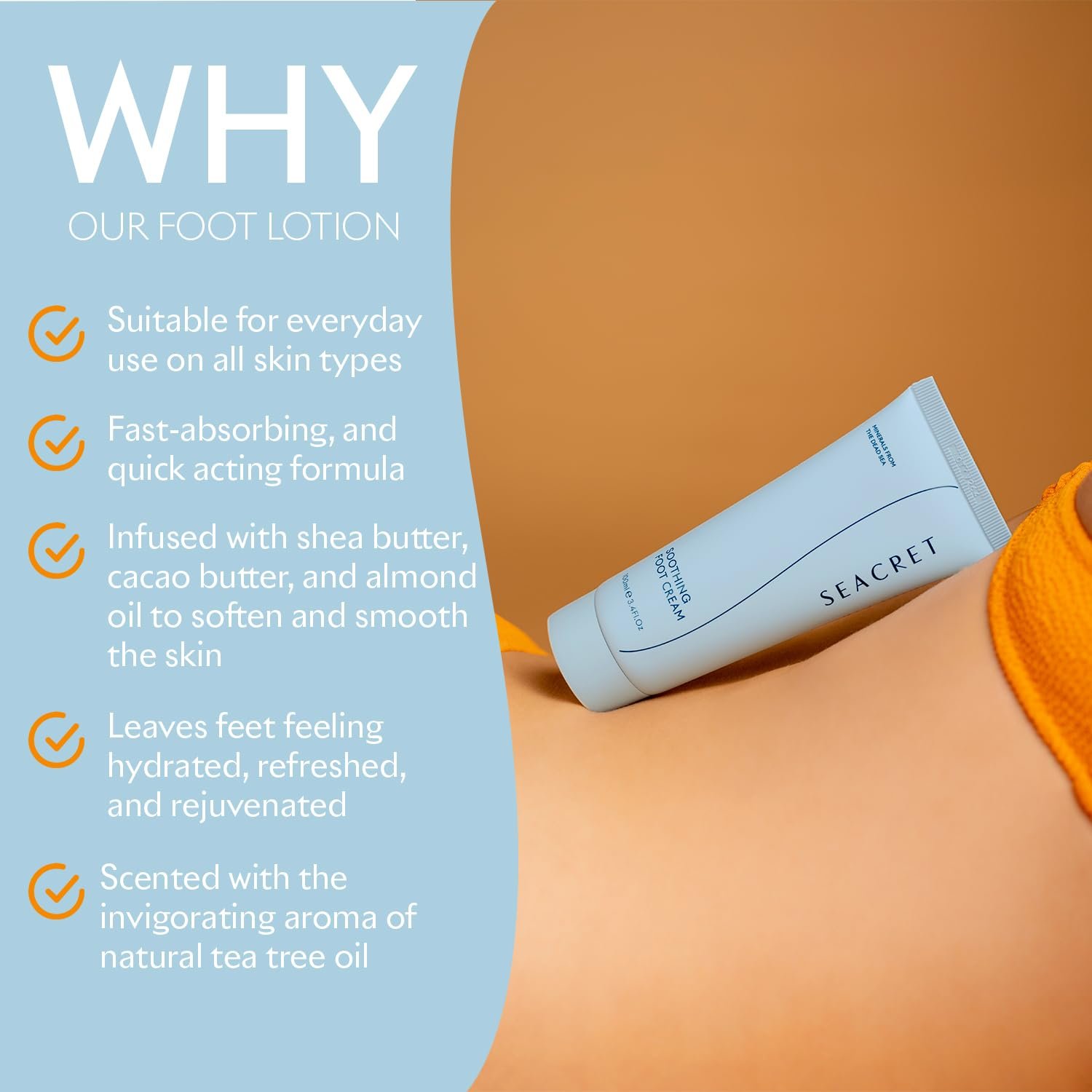 SEACRET Foot Cream - Enriched with Tea Tree Oil, Shea Butter, Cocoa Butter, Olive Oil, and Dead Sea Minerals - Image 3