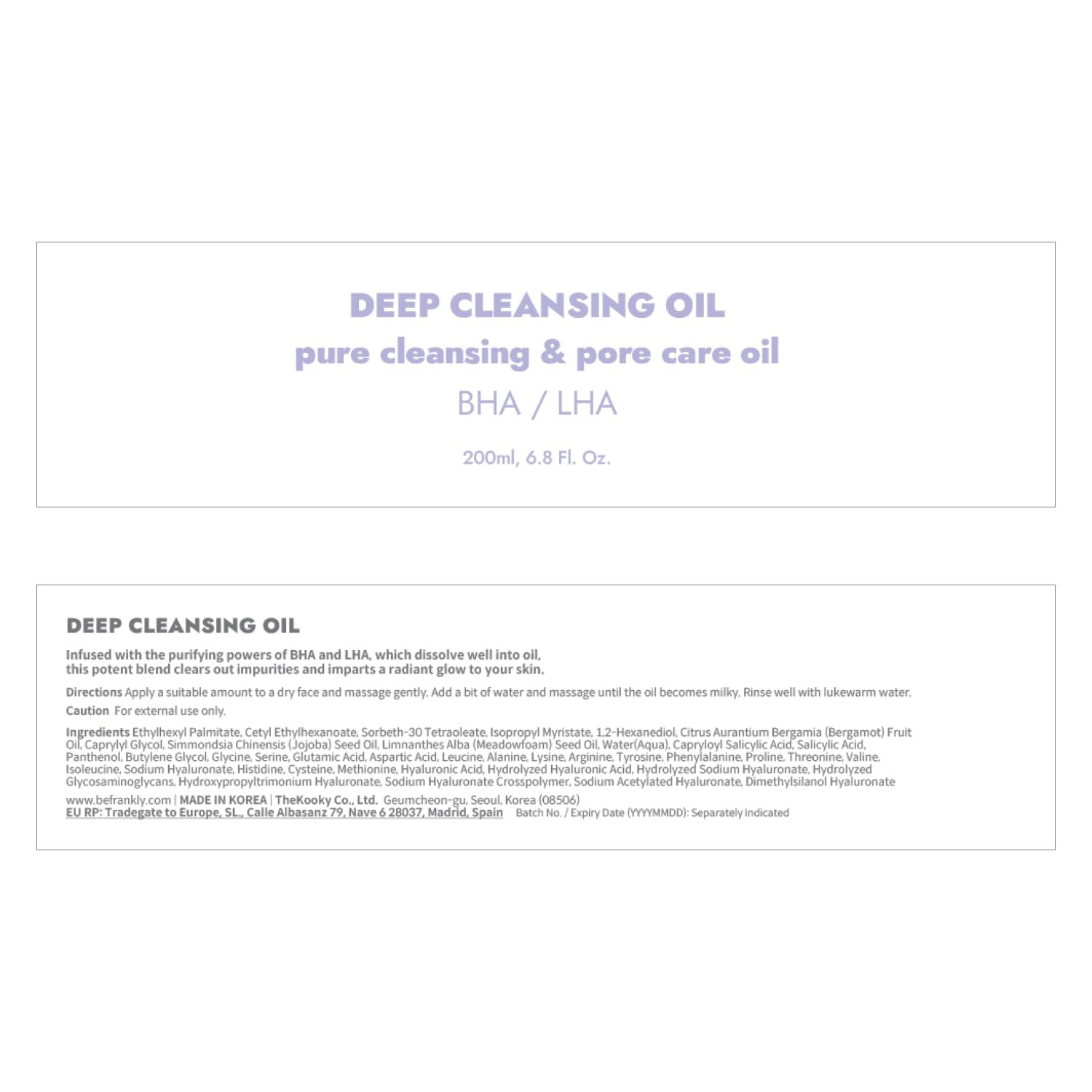 FRANKLY Deep Cleansing Oil - BHA & LHA Pore-Purifying, Blackhead Remover, Makeup Remover, Hydrating with Amino Acids & Hyaluronic Acid | All Skin Types Korean Skincare | Vegan & Cruelty-free | 6.8 oz - Image 7