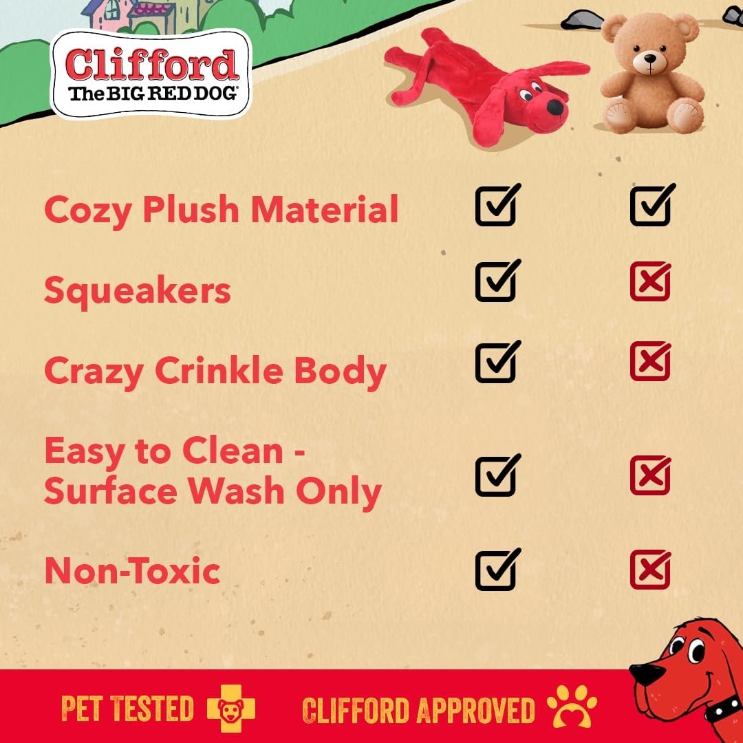 Clifford® Skinny Furry Friend Plush Dog Toy | Cozy Dog Toys for Pups Durable, Comfort, Squeakers, Crinkle, Interactive Bonding - Image 5