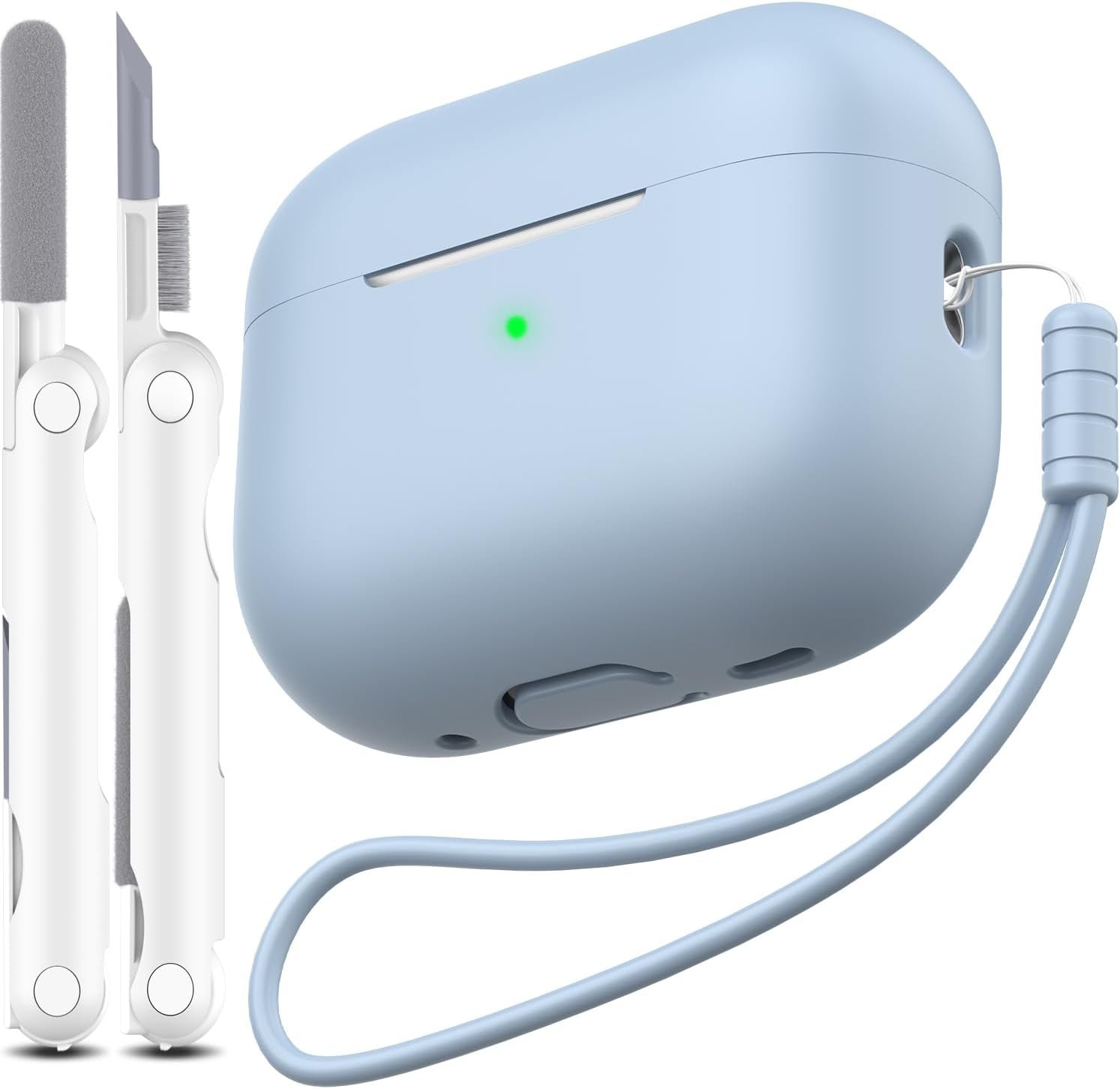 for AirPods Pro 2nd Generation Case Cover, Military Grade Anti-Fall Soft Silicone Shock-Absorbing for AirPods Pro Case Skin Touch with Keychain and Cleaning Kit, Front LED Visible, Sky Blue - Image 2