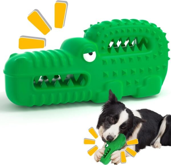 Zimtty Dog Toys, Squeaky Indestructible Dog Chew Toys for Aggressive Chewers, Tough Alligator Rubber Teething Chew Dog Toys for Large Medium Small Dog (Green Crocodile) - Image 2