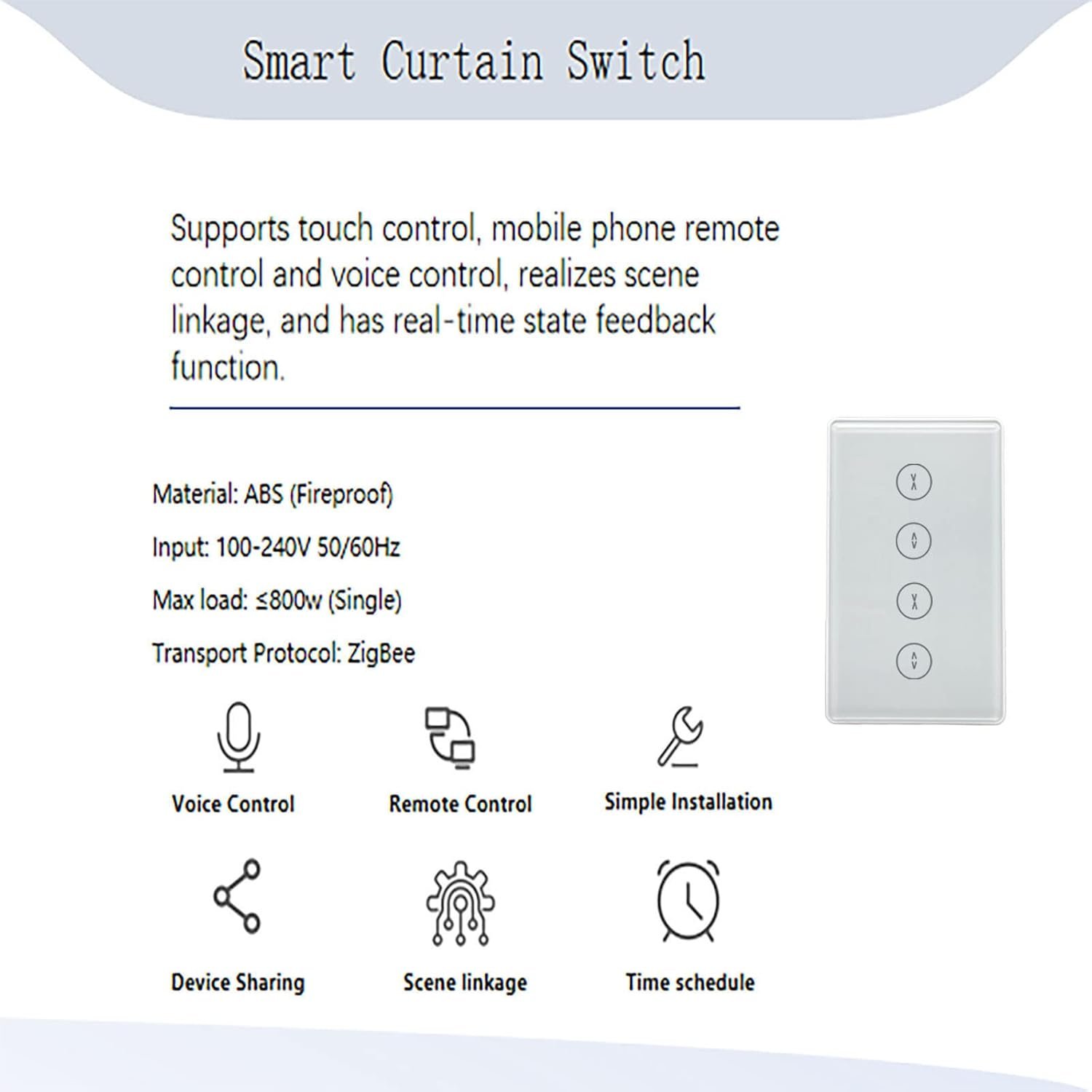WiFi Smart Curtain Touch Wall Switch, Smart Life/Tuya APP Remote Timer and Counterdown, Compatible with Alexa and Google Home, White No Hub Required(Dual-Track Curtains) - Image 6