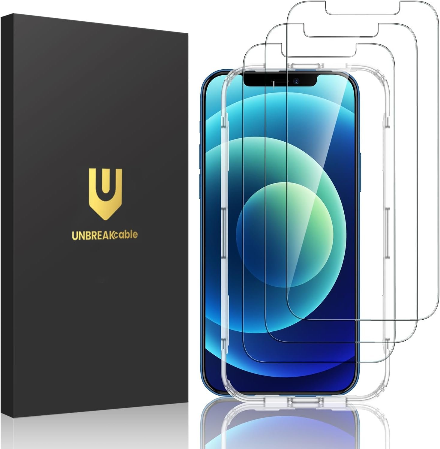 UNBREAKcable Tempered Glass Screen Protector for iPhone 12 and 12 Pro, Pack of 3, 9H Hardness Protective Glass, 2.5D Double Defense Screen Protector, Scratch-Resistant, Anti-Fingerprint and - Image 2