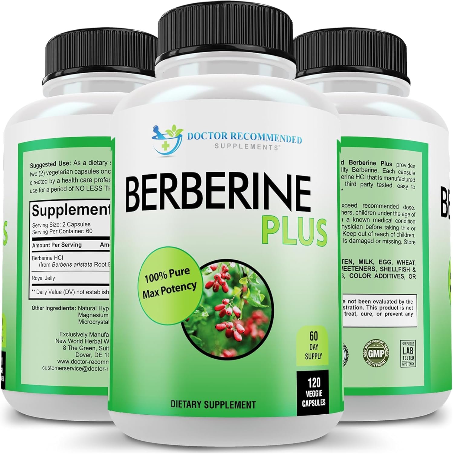 DOCTOR RECOMMENDED SUPPLEMENTS Berberine Plus 1200mg Per Serving - 120 Veggie Capsules with Royal Jelly - Image 6