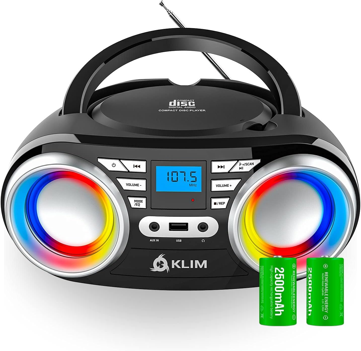 Klim B3 CD Boombox Portable Audio CD Player, FM Radio, Rechargeable Battery, Bluetooth, MP3 and AUX (Renewed) - Image 2