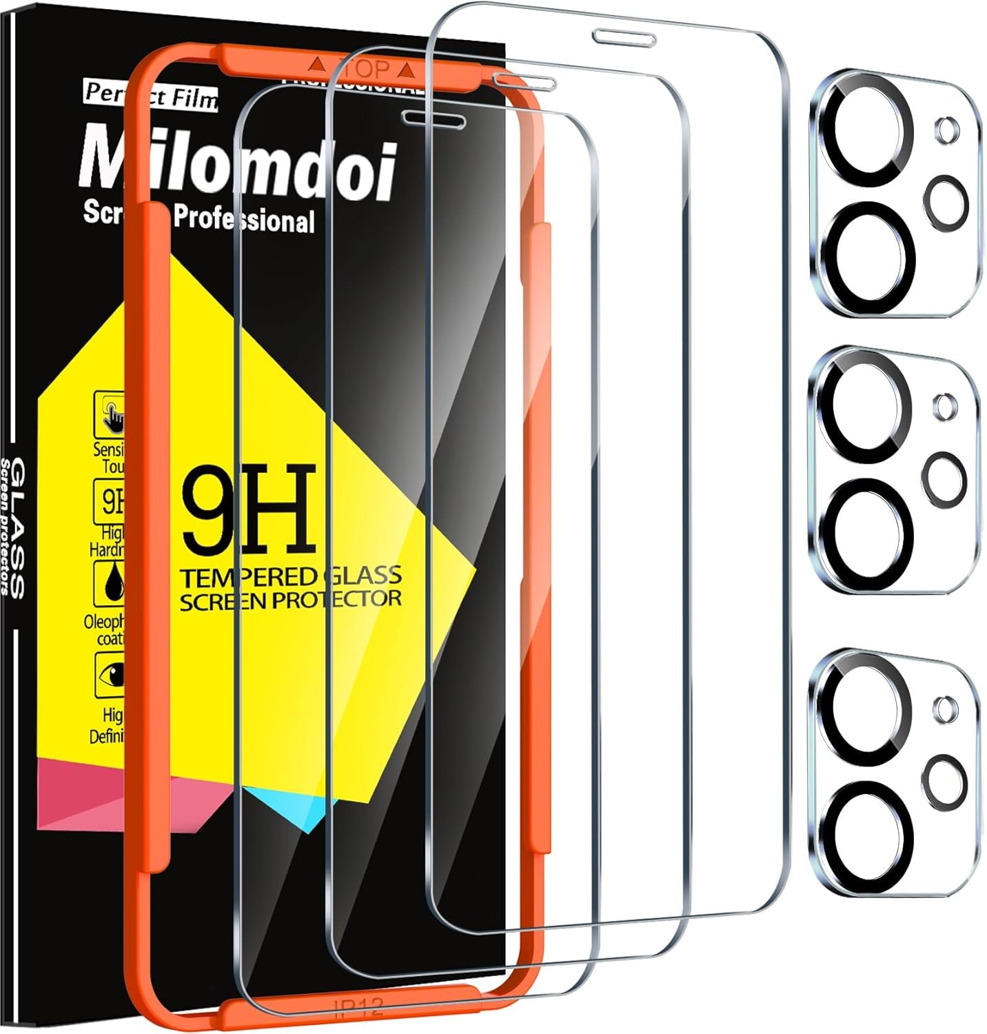 Milomdoi 3 Pack Screen Protector for Apple iPhone 12 with 3 Pack Tempered Glass Camera Lens Protector, Ultra 9H Accessories, Case Friendly, Mounting Frame, 2.5D Curved, Transparent - Image 2