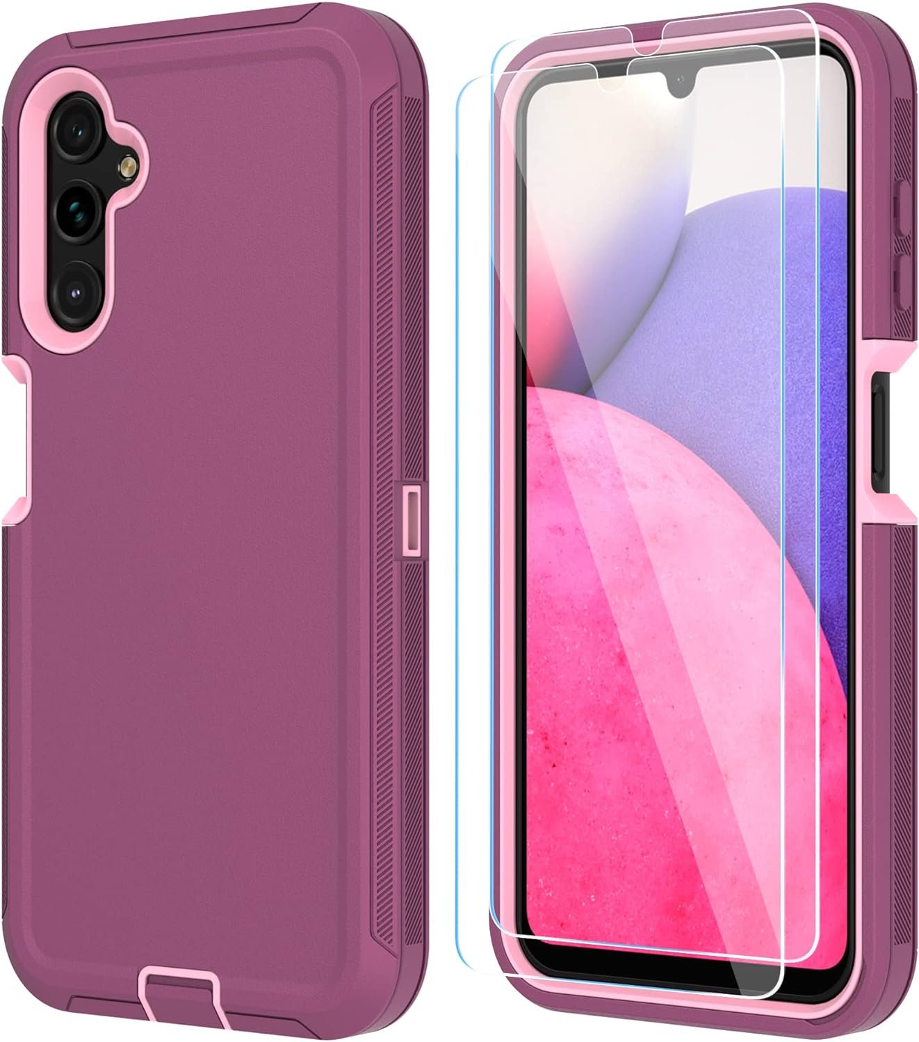 ONOLA Phone Case Compatible with Samsung Galaxy A14 5G with HD Screen Protector (2 Pack), Durable Shockproof 3-Layer Cover (WineRed Pink) - Image 2