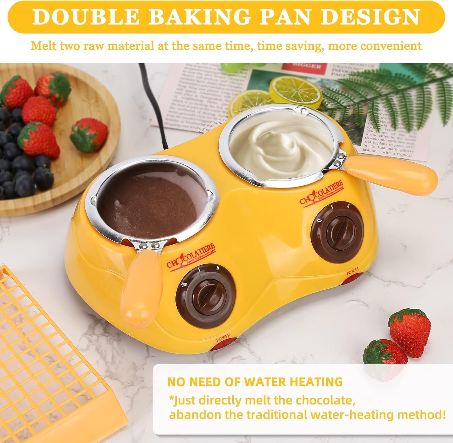 Outamateur Chocolate Melting Pot Electric Chocolate Fondue Mini Fondue Candy Maker with Double Melting Pot for Milk Chocolate,Cheese,Butter,Candy - Image 6
