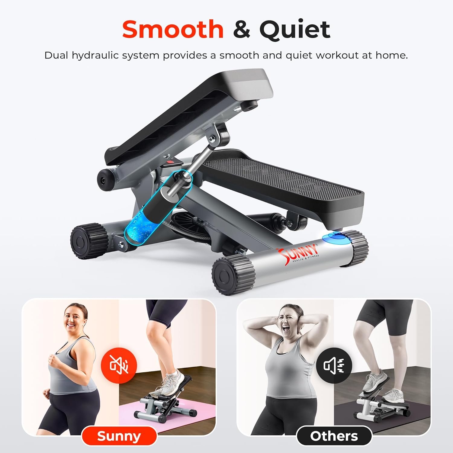 Sunny Health & Fitness Mini Steppers for Exercise at Home, Stair Step Workout Machine with Resistance Bands, Full Body Cardio Equipment, Optional Smart Stepper with SunnyFit App Connection - Image 5