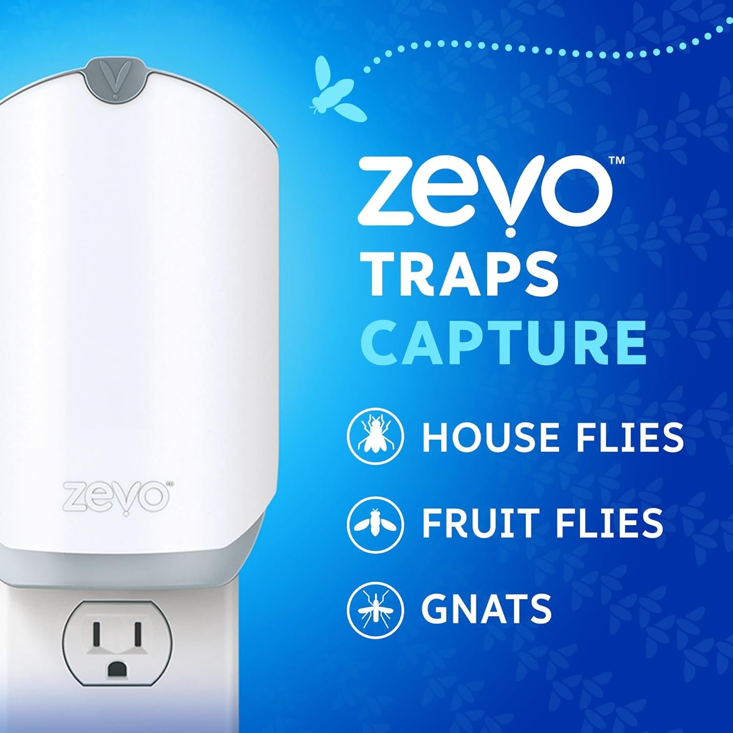 Zevo Flying Insect Trap for Indoors: Light Trap Captures Fruit Flies, Gnats and Houseflies, Starter Kit + Refills (1 Plug-in Base + 3 Cartridges) - Image 3