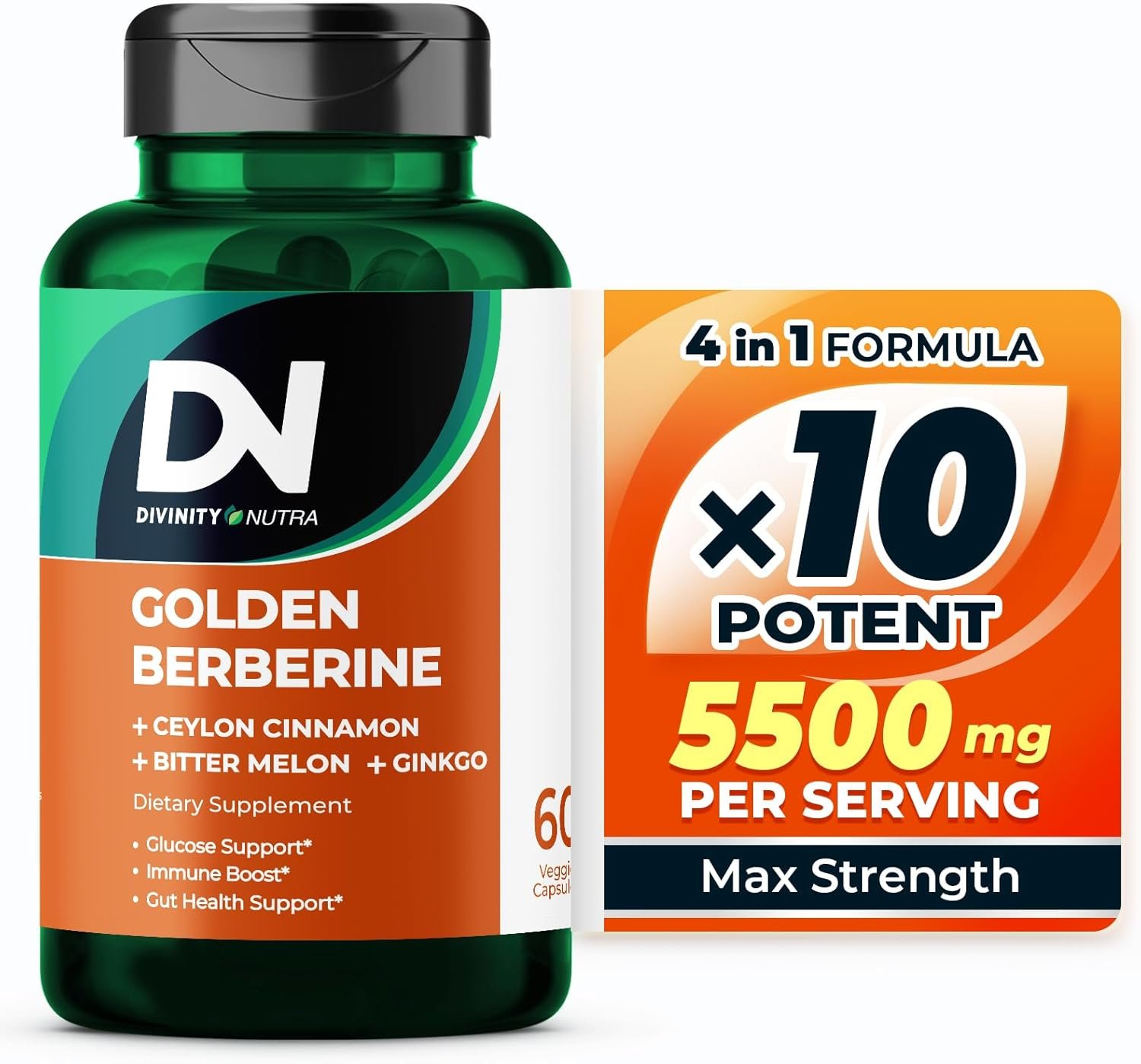 4-in-1 Berberine Supplement 1500mg,Ceylon Cinnamon Bitter Melon Ginkgo, Boosts Immunity, Gut & Heart Health, 60 Capsules, High Potency 10X Strength for Metabolism Support with 5500mg - Image 2