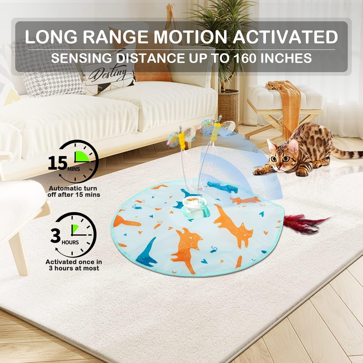 2-in-1 Rechargeable Motion Activated Interactive Cat Toys for Indoor Cats, Long Lifetime Motor Cat Chasing Toy for Exercise/Moving Butterfly/Feather Wand Kitten Toys - Image 4