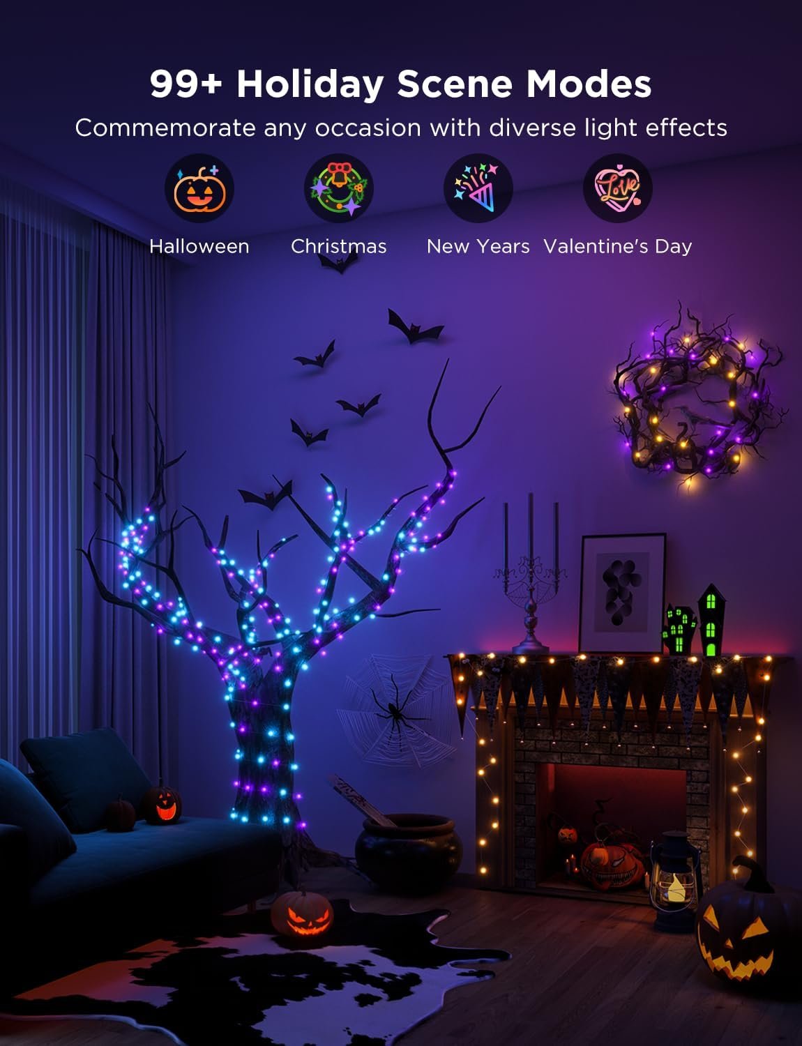 Govee Christmas Lights 66ft, Smart RGBIC Halloween Lights App-Controlled, 99+ Scene Modes, IP65 Waterproof, Sync with Music, Works with Alexa, String Lights for Christmas Halloween Decorations - Image 4