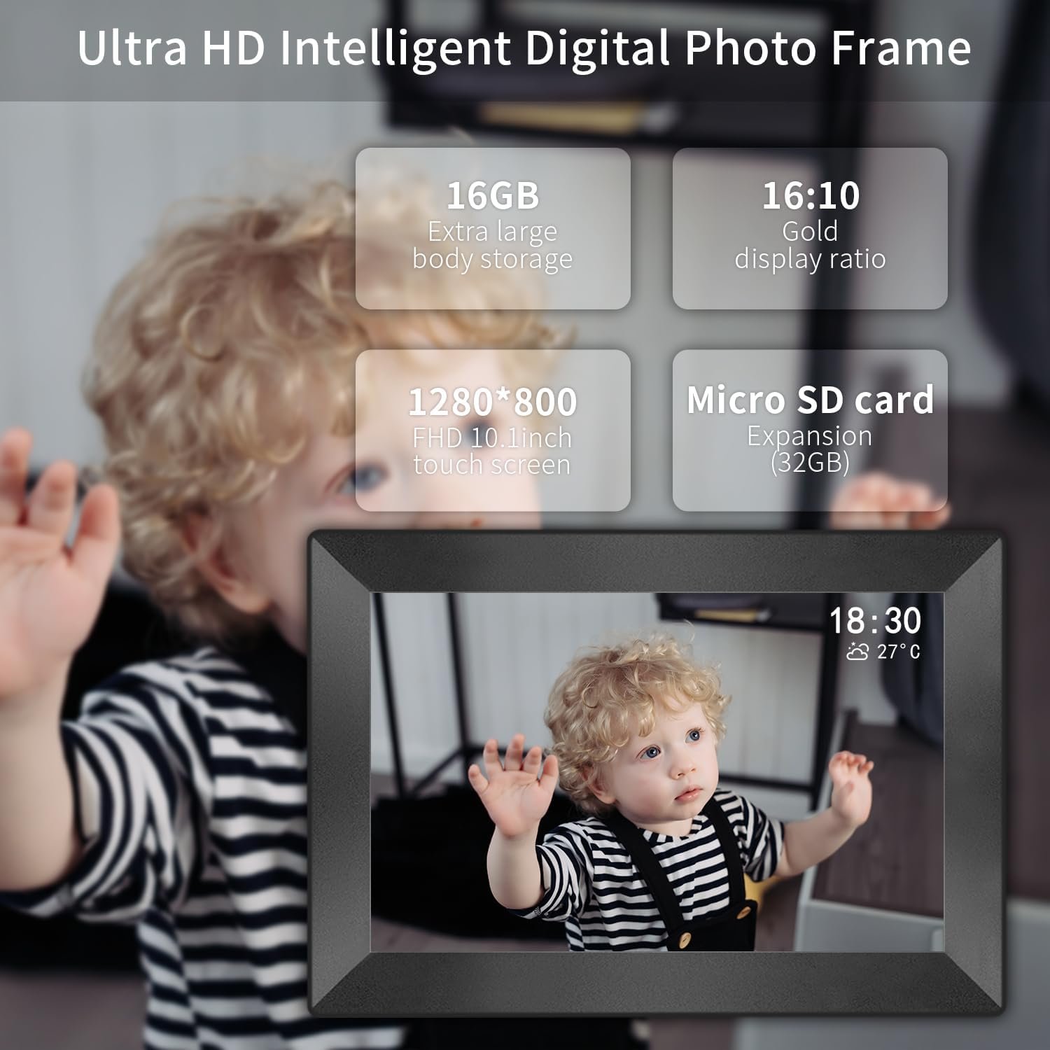 Uhale Digital Picture Frame WiFi Smart Picture Frames 10.1" HD IPS Touch Screen Digital Photo Frame, Auto-Rotate,16GB Storage,Using Free Apps Easy Share Photos and Videos-Gifts for Family and Friends - Image 8