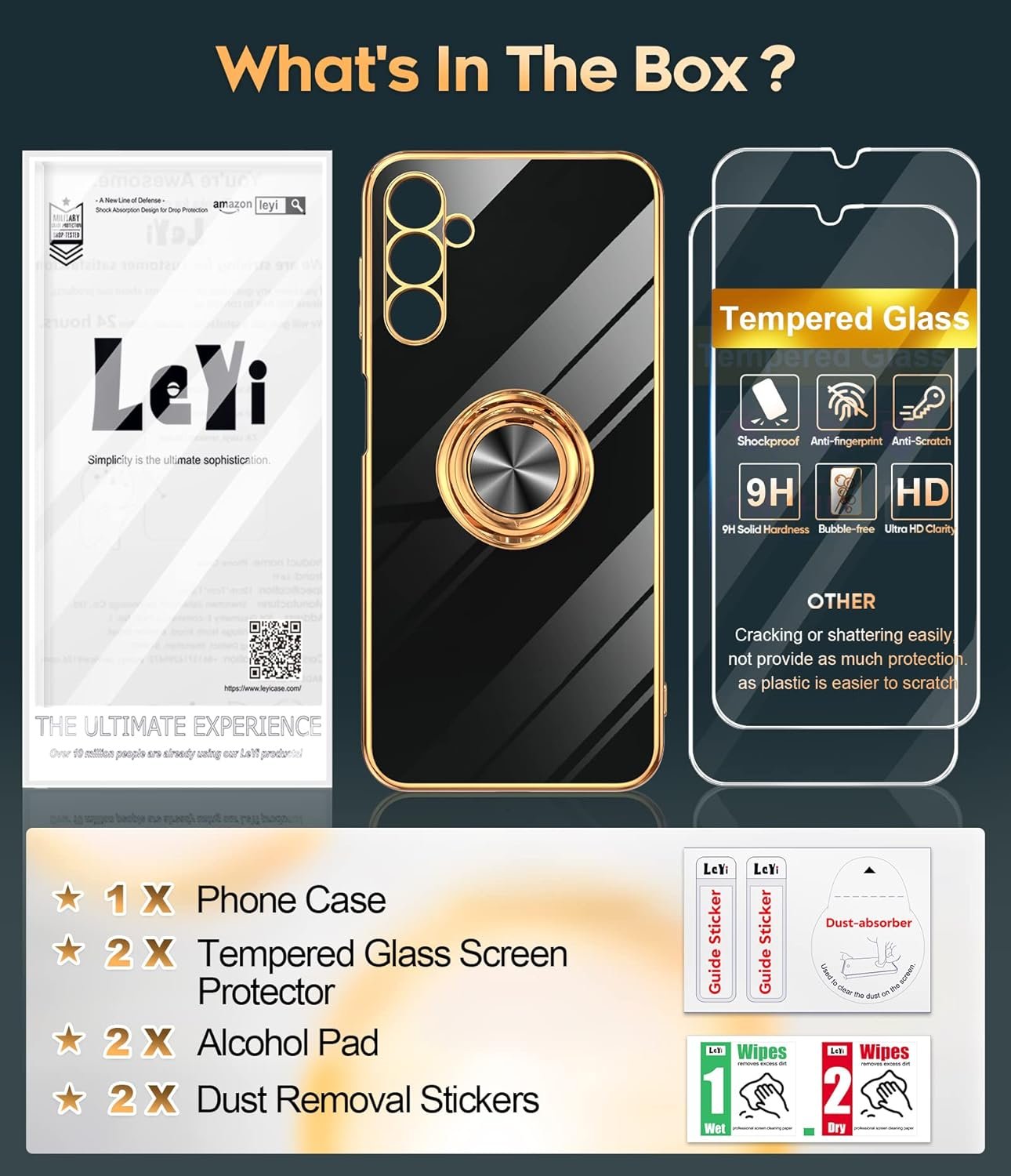 LeYi for Samsung Galaxy A14 5G Case: with 2 Pack Tempered Glass Screen Protector and 360° Rotatable Ring Holder Magnetic Kickstand, Plating Rose Gold Edge Protective Samsung A 14 5G Case, Black - Image 9