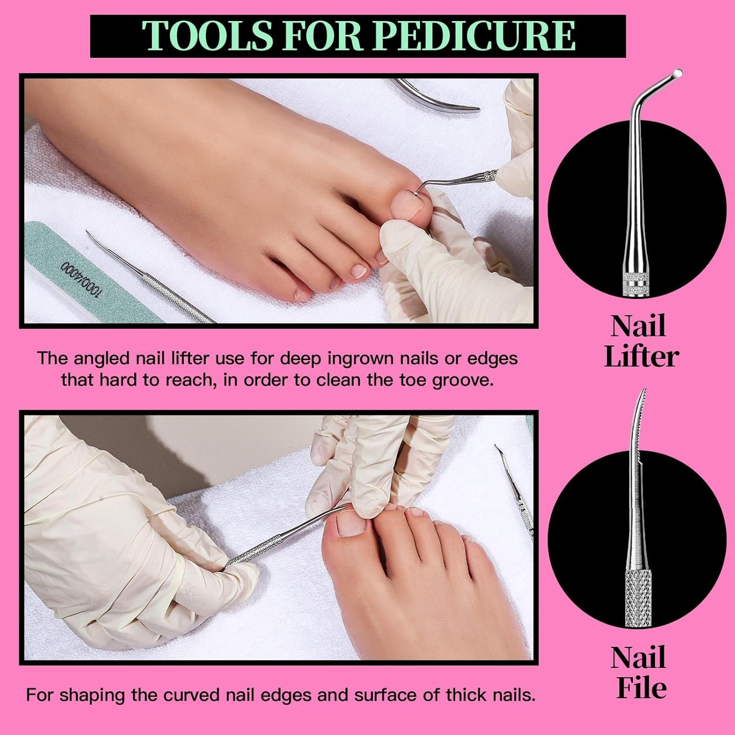 FANDAMEI Nail Care Tool Kit, Nail Files 100/180, Nail Buffer Block, Cuticle Nippers, Cuticle Trimmer, Cuticle Pusher, Nail Lifter for Ingrown Toenails, Nail Tools, Nail Kit, Pedicure & Manicure Tools - Image 6