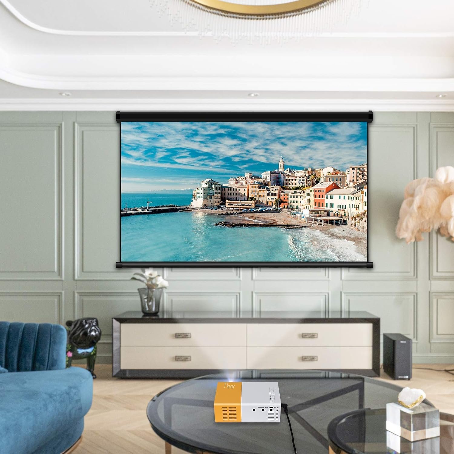 Meer Mini Projector,Portable Movie Projector,Smart Home Projector,Neat Projector for iOS,Android,Windows,PS5,Laptop,TV-Stick,Compatible with HDMI,USB,Audio,TF Card,AV and Remote Control - Image 9