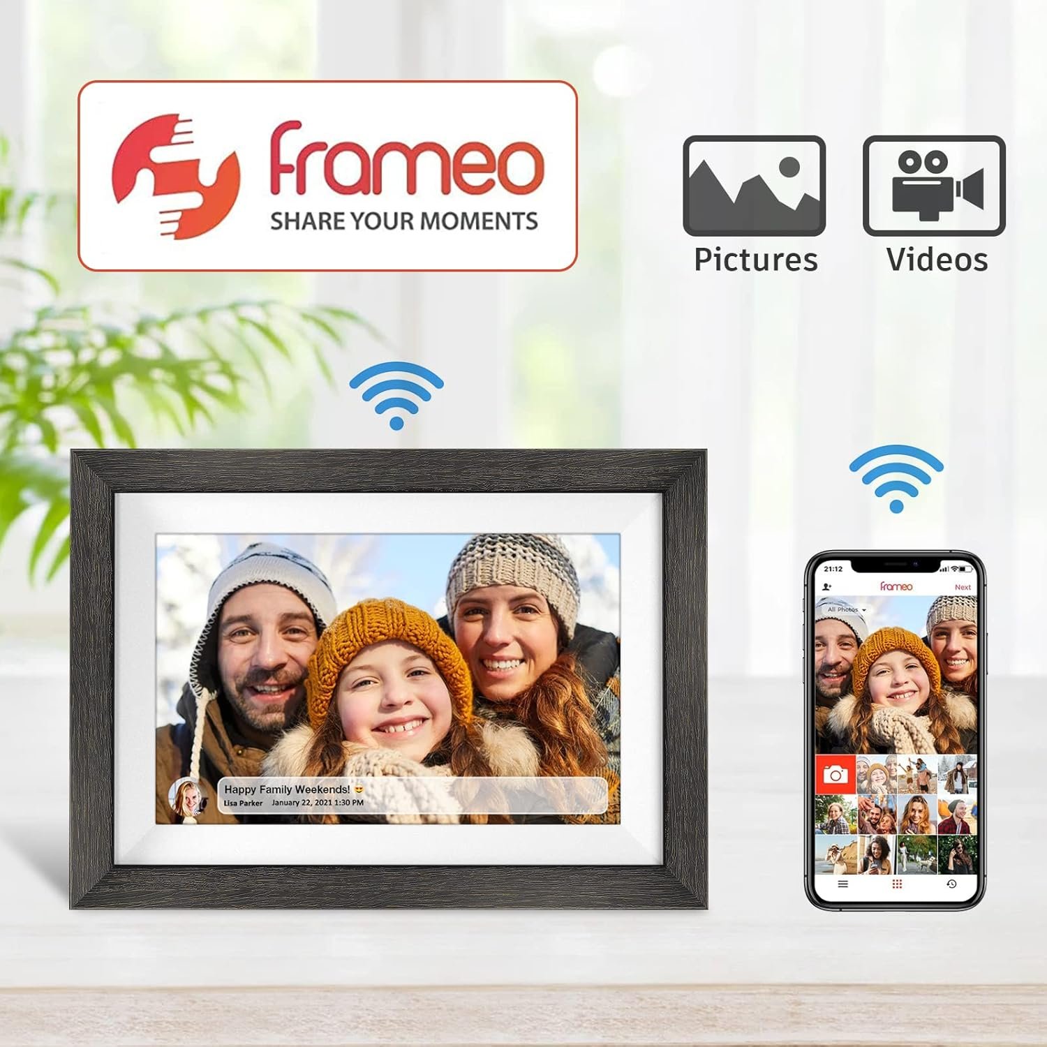 Frameo 10.1 inch Digital Picture Frame WiFi Smart Digital Photo Frame Wood IPS HD 1280 * 800 1080P Touch Screen Auto-Rotate Easy Setup to use Free Share Photos and Videos Gift for mon Father Women - Image 3