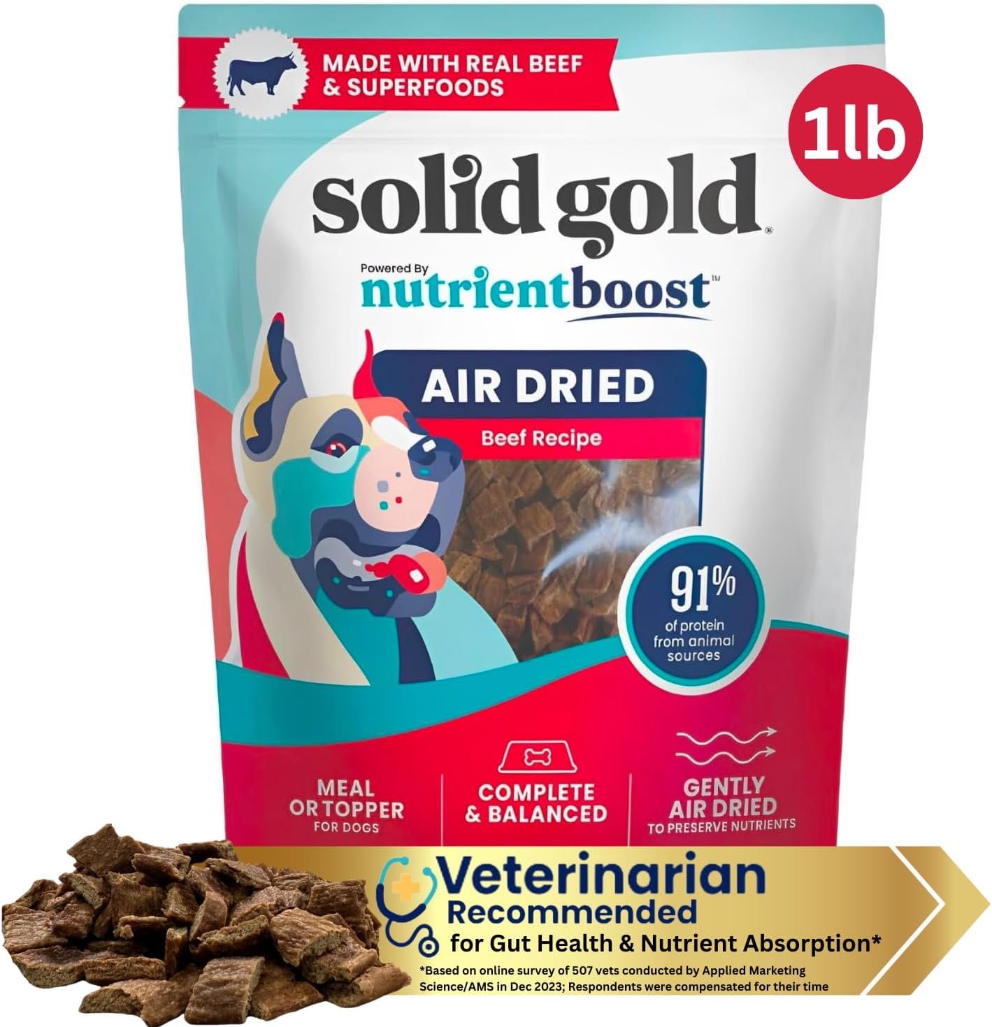 Solid Gold Air Dried Dog Food Toppers for Picky Eaters - Healthy Dog Treats Made with Real Beef to Serve as Meal Topper or Dog Treat - Supports Muscle Growth, Immunity, and Healthy Digestion - 1 LB - Image 2