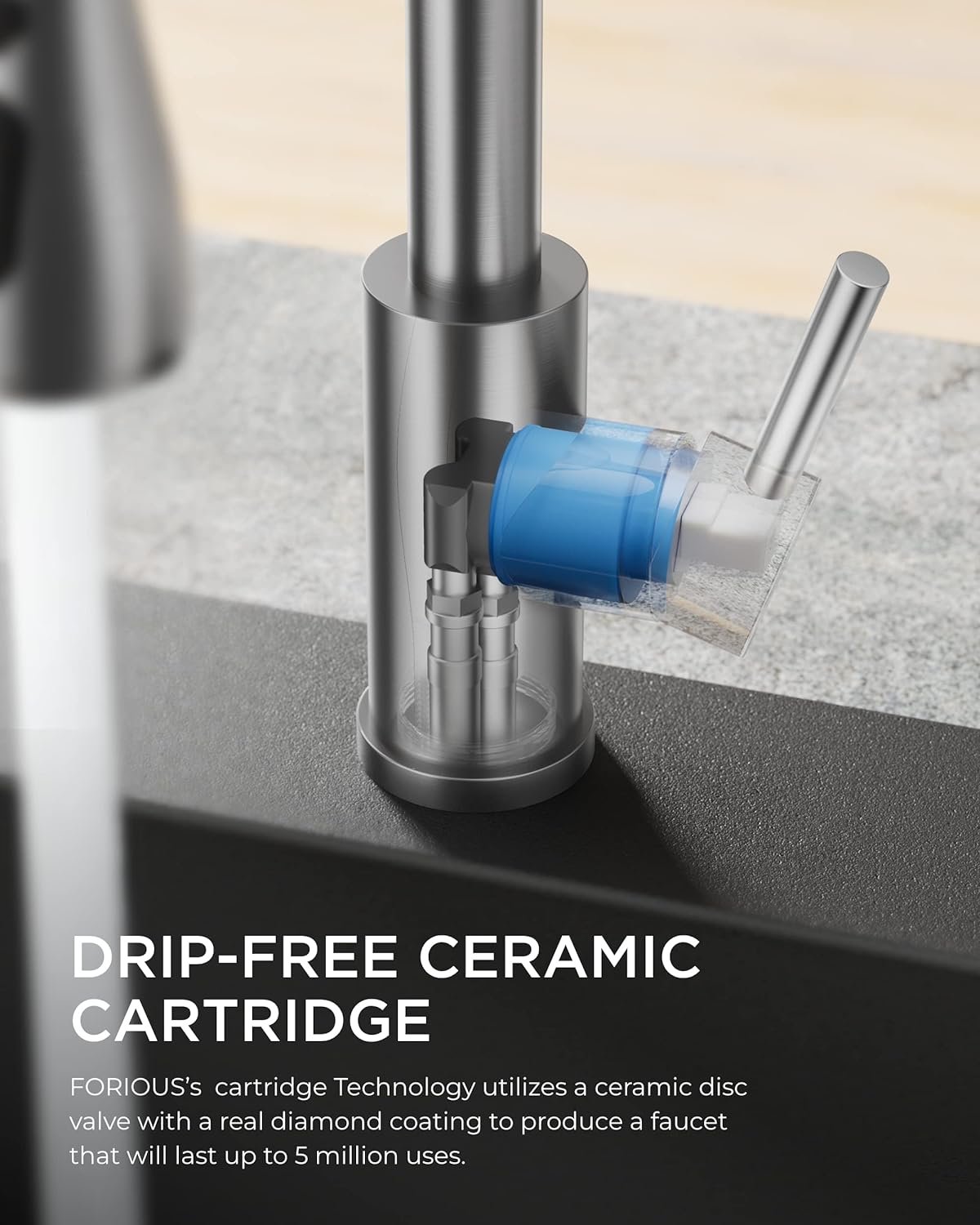 FORIOUS Kitchen Faucets, Brushed Nickel Kitchen Faucet with Pull Down Sprayer, High Arc Single Handle Stainless Steel Sink Faucets 1 or 3 Hole, Kitchen Sink Faucets for Farmhouse Camper Laundry Rv Bar - Image 6