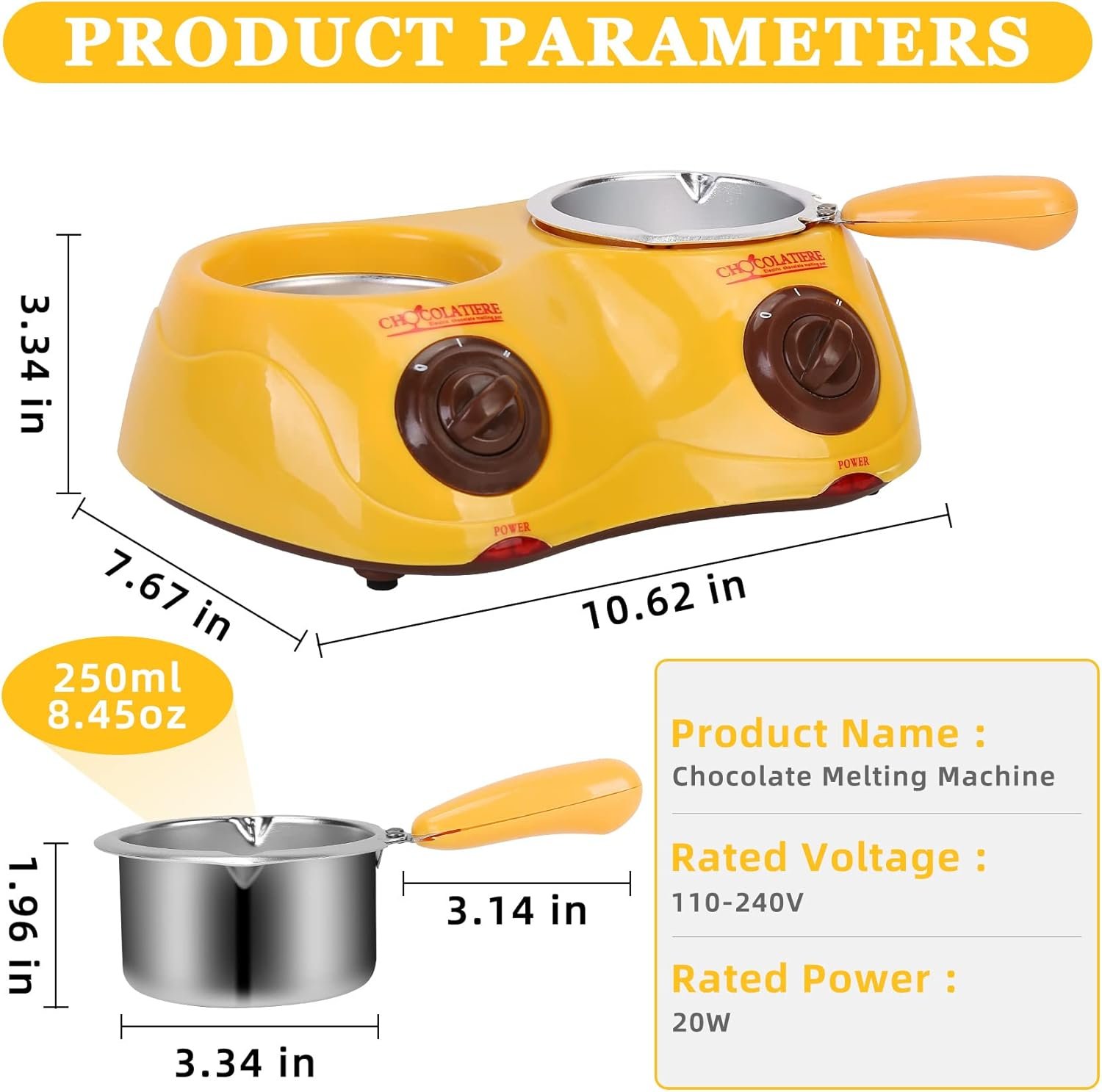 Outamateur Chocolate Melting Pot Electric Chocolate Fondue Mini Fondue Candy Maker with Double Melting Pot for Milk Chocolate,Cheese,Butter,Candy - Image 8