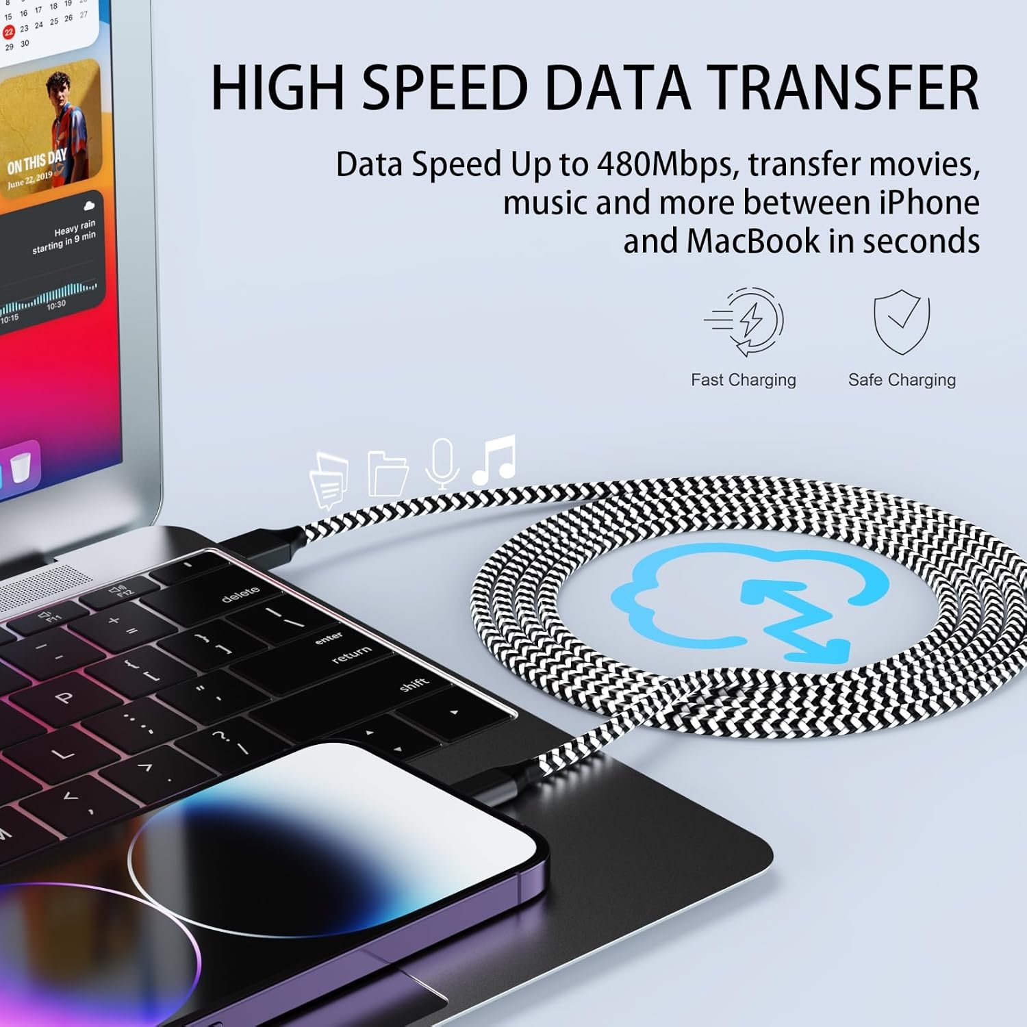 3 Pack iPhone Charger 10 FT Apple MFi Certified Fast Charging Lightning Cable Nylon Braided High Speed Transfer Cord for iPhone 14 13 12 11 Pro Max XR XS X 8 7 6 Plus iPad and More - Image 6