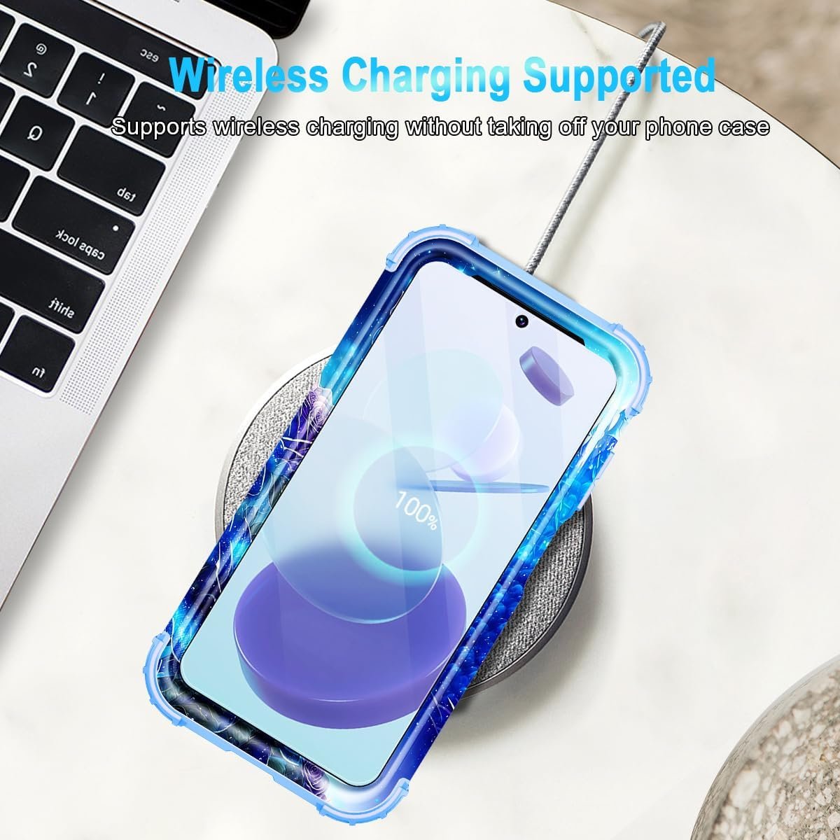 Miqala for Galaxy A14 5G Case with 2 Tempered Glass Screen Protector,Glow in The Dark Three Layer Shockproof Protective Case for Samsung Galaxy A14 5G,Blue Rose - Image 6