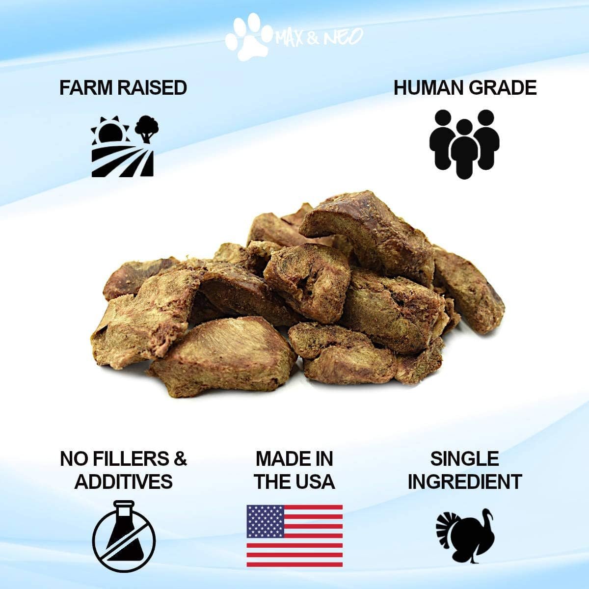 Max and Neo Freeze Dried Turkey Heart Dog Treats - Single Ingredient, Small Farm, Antibiotic Free, Human Grade Turkey Grown in The USA - We Donate 1 for 1 to Dog Rescues for Every Product Sold - Image 3
