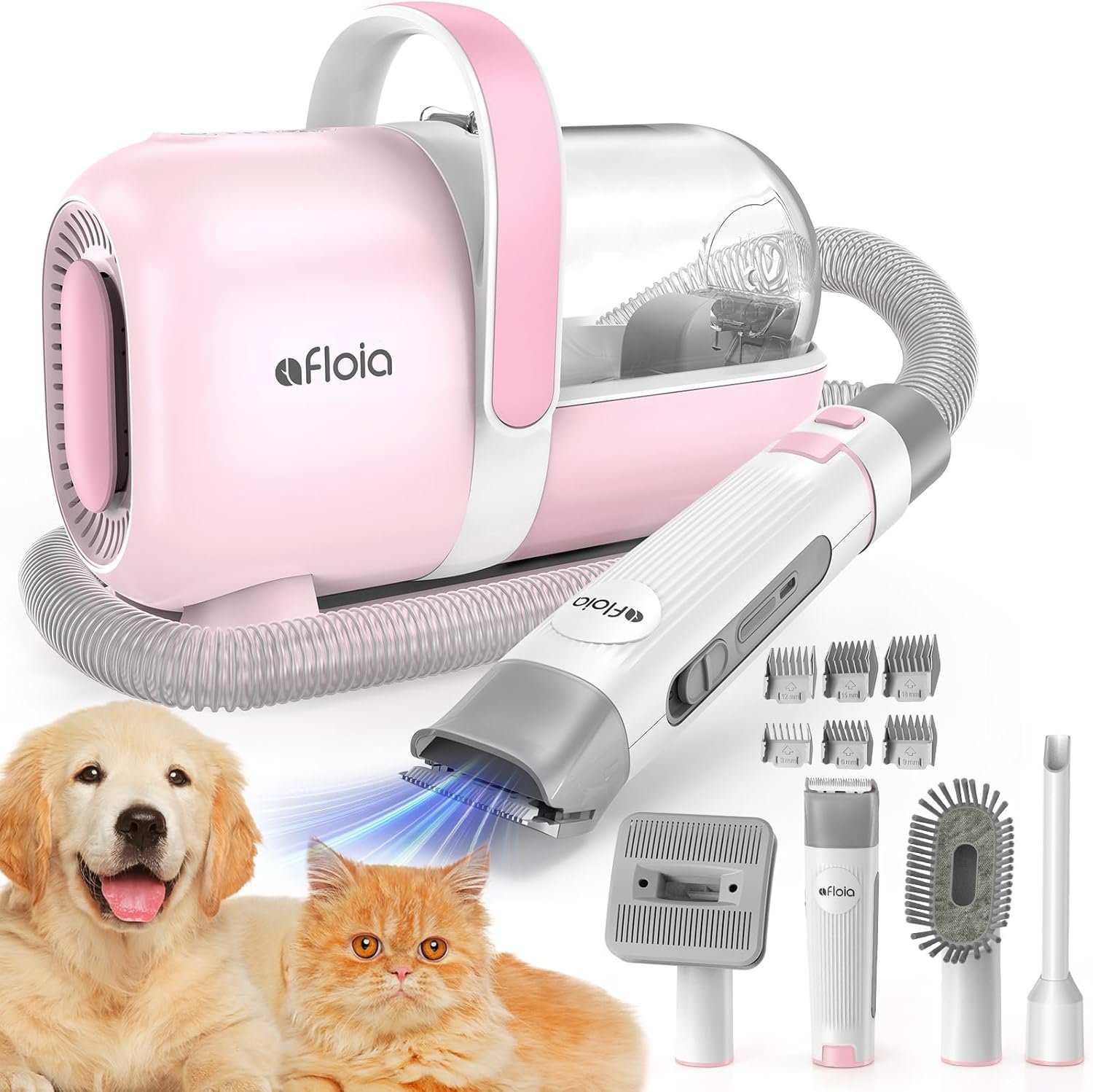 Afloia Dog Grooming Kit, Pet Grooming Vacuum & Dog Clippers & Dog Brush for Shedding with 5 Pet Grooming Tools, Low Noise Dog Hair Remover Pet Grooming Supplies for Dog Cat, Pink - Image 2