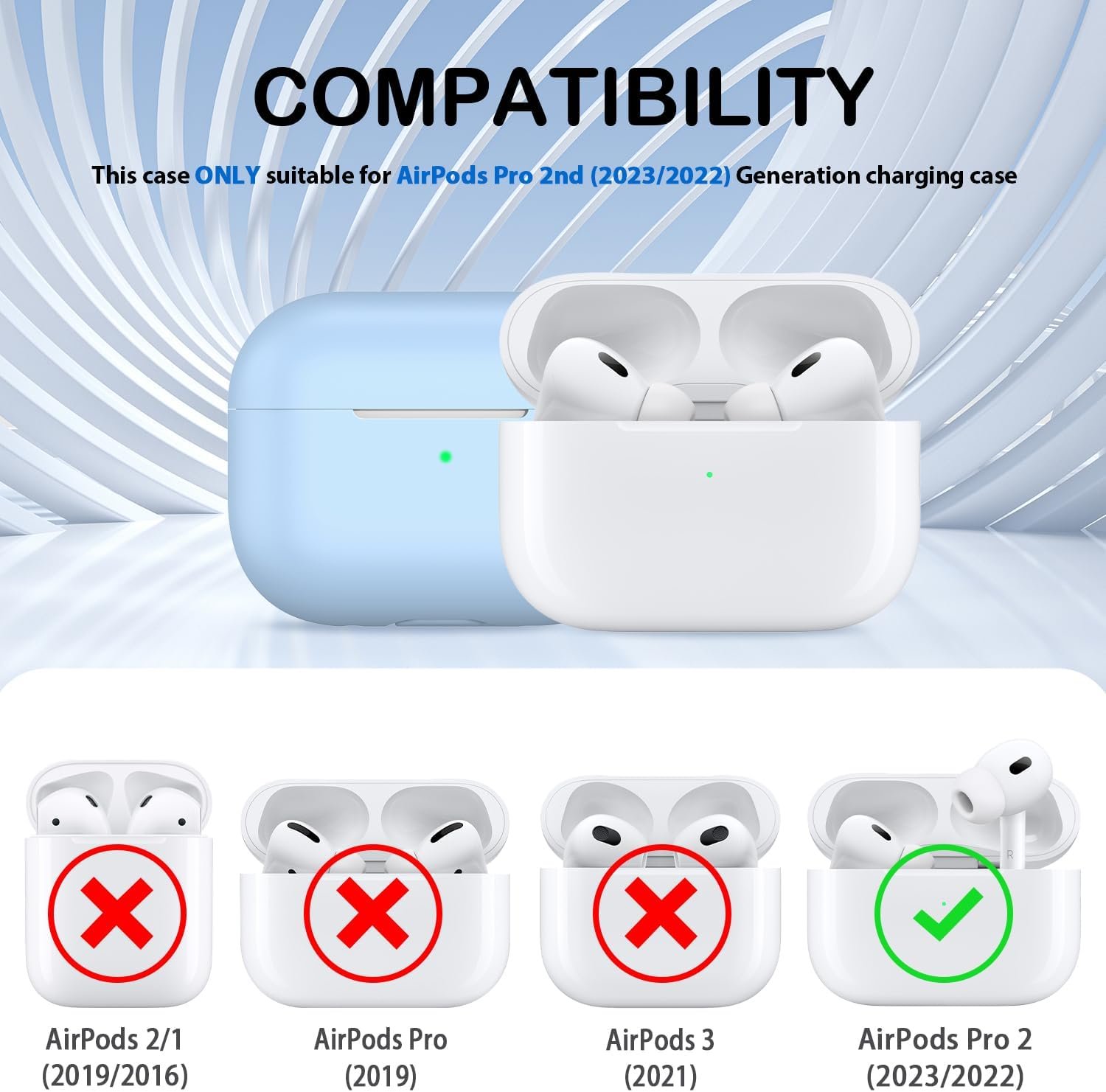 for AirPods Pro 2nd Generation Case Cover, Military Grade Anti-Fall Soft Silicone Shock-Absorbing for AirPods Pro Case Skin Touch with Keychain and Cleaning Kit, Front LED Visible, Sky Blue - Image 7