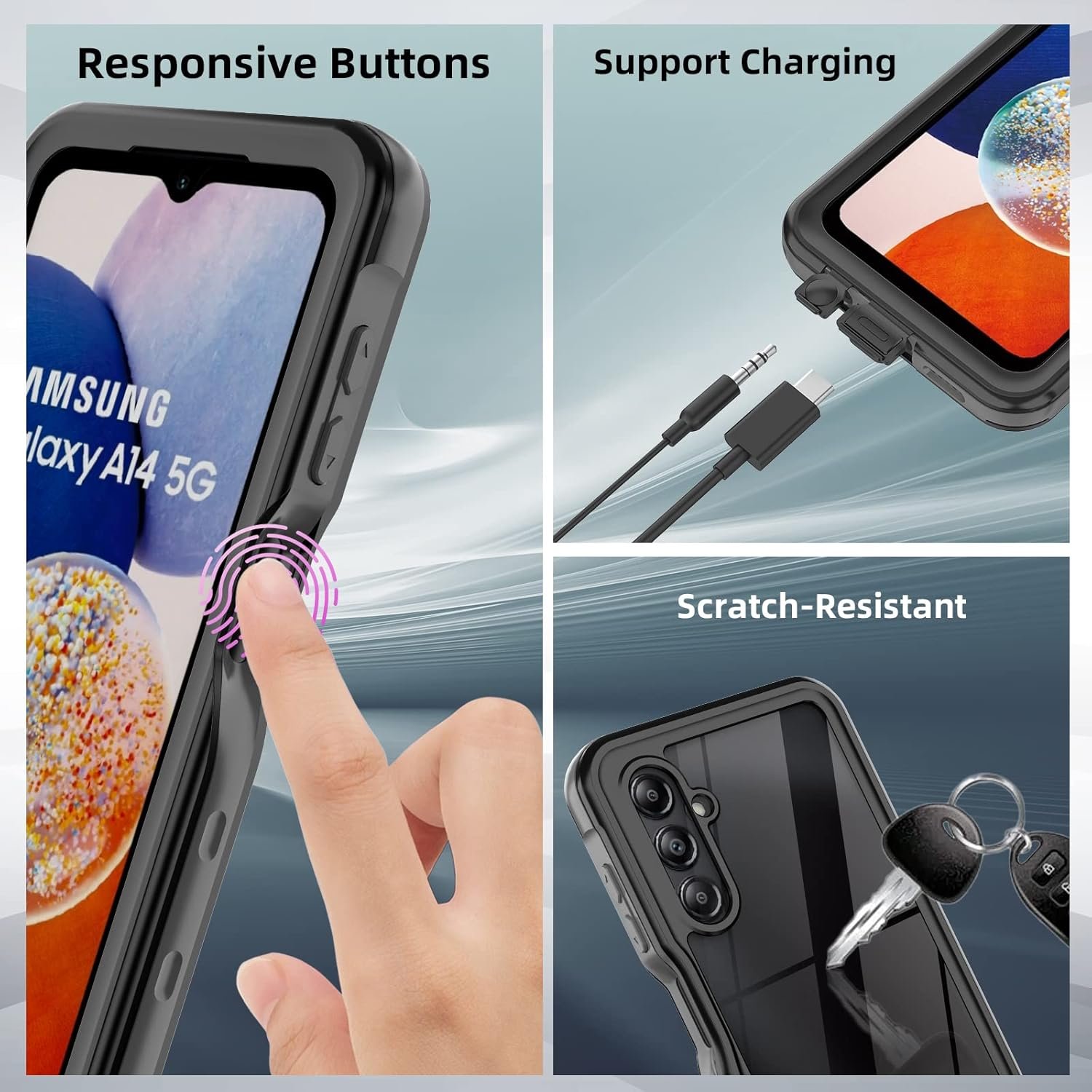 for Samsung Galaxy A14 5G Phone Case, Waterproof Case with Built-in Screen Protector, Full Body Dustproof Shockproof Rugged Heavy Duty Protection Case with Cell Phone Ring Holder for Samsung A14 5G - Image 7