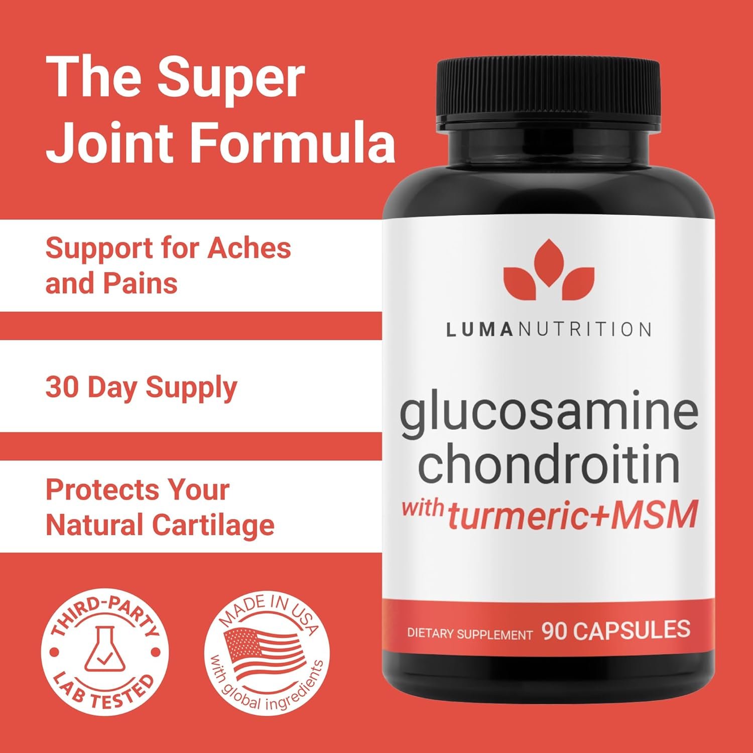 Luma Nutrition Glucosamine Chondroitin MSM - Turmeric, Boswellia - Premium Supplement - for Men and Women - Joint Supplement - 90 Capsules - Image 3