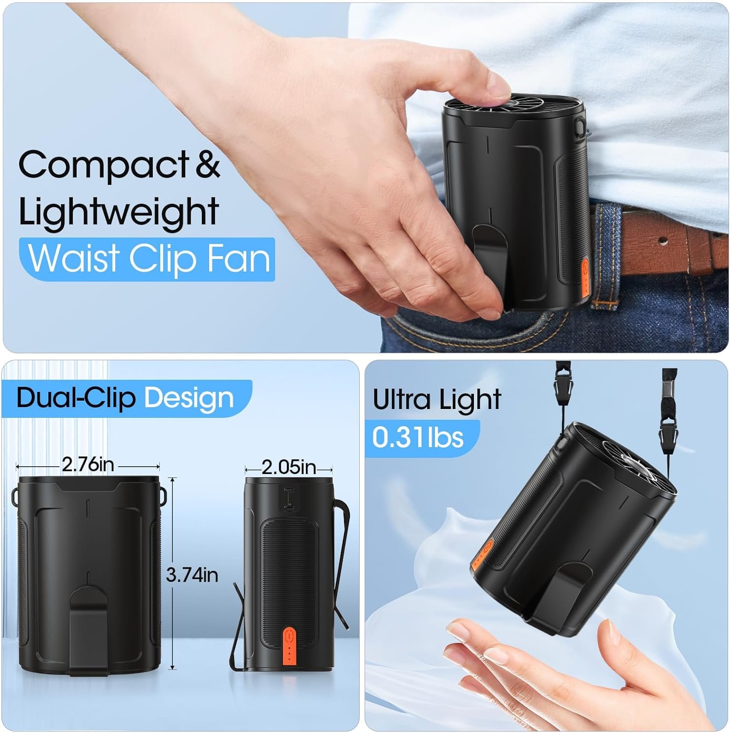 2024 AI Portable Fan Rechargeable, 4 Speeds 6600RPM Strong Airflow, Personal Waist Fan with up to 25H of Working Time, Hands-Free Hanging Neck Fan, Wearable Belt Fan for Camping, Outdoor, Jobsite - Image 7