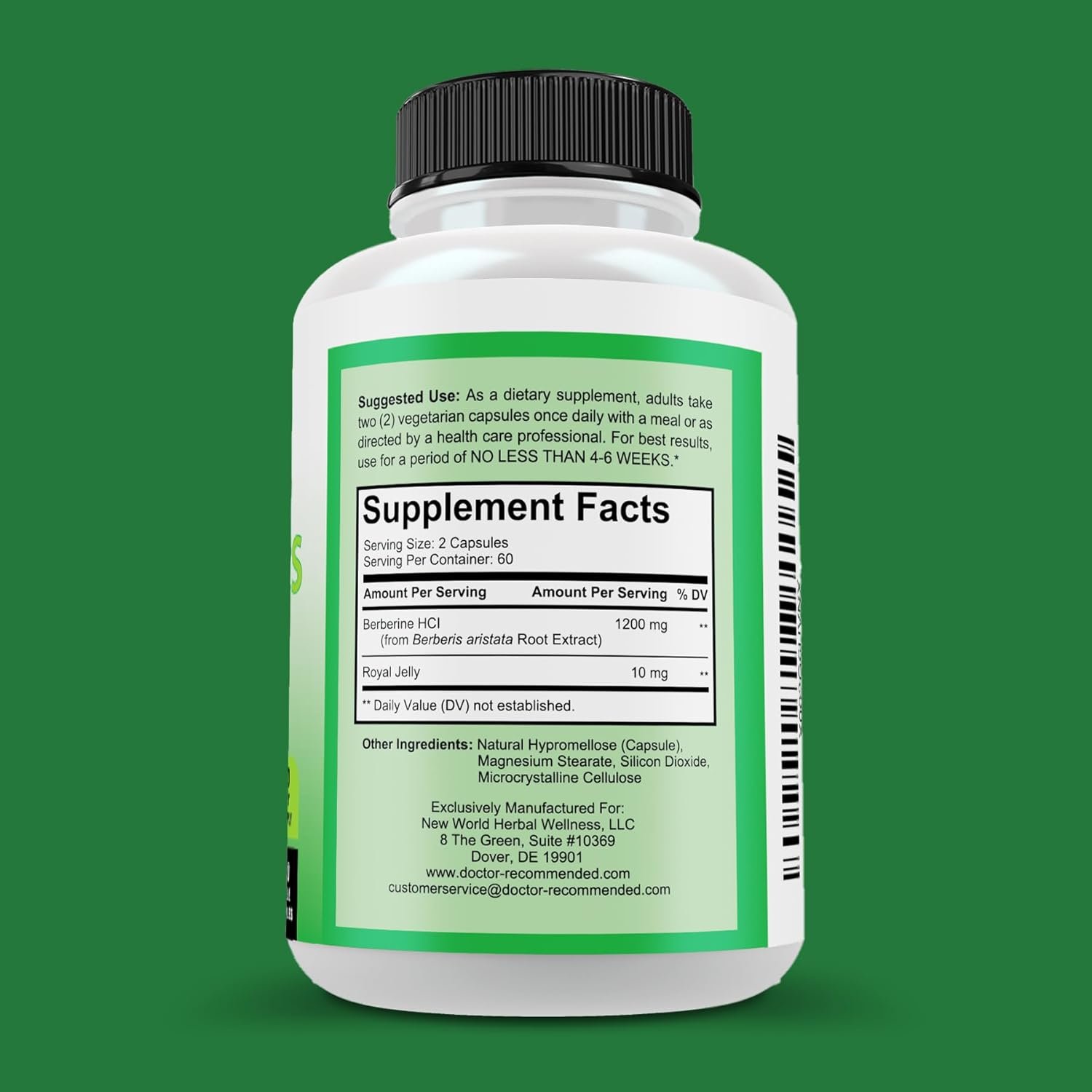 DOCTOR RECOMMENDED SUPPLEMENTS Berberine Plus 1200mg Per Serving - 120 Veggie Capsules with Royal Jelly - Image 3