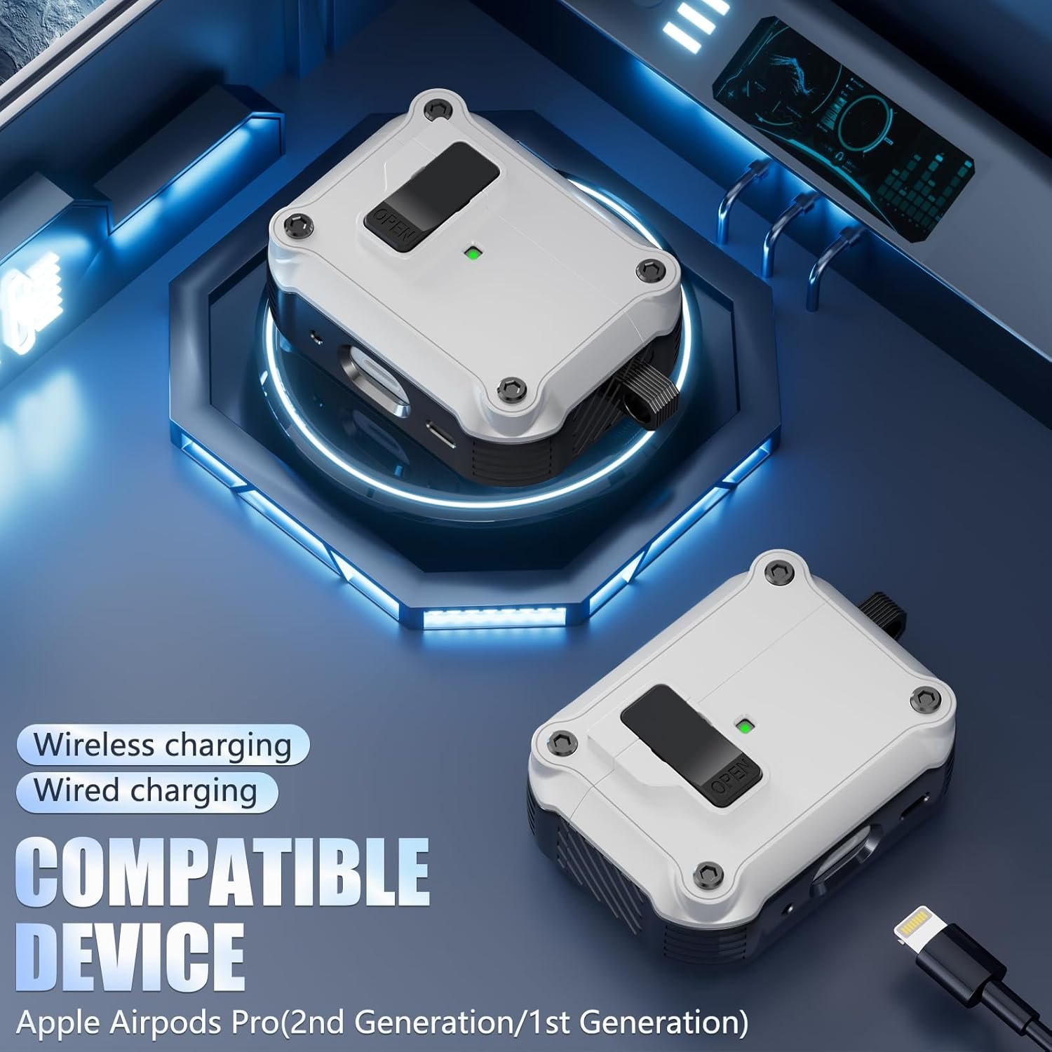 Compatible with AirPods Pro 2nd/1st Generation Case Cover,with Cleaner kit,Automatic Snap Switch Secure for iPod Pro Charging Case (USB-C/Lightning Cable) (2023/2022/2019)-White - Image 6