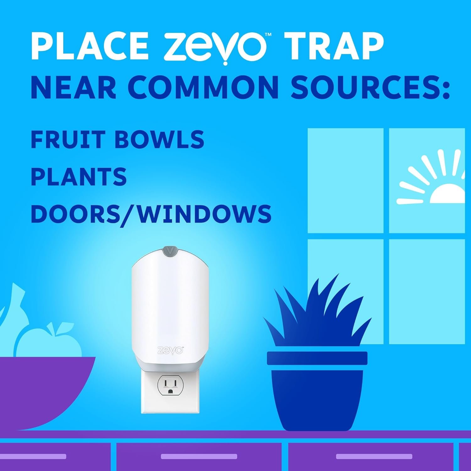 Zevo Flying Insect Trap for Indoors: Light Trap Captures Fruit Flies, Gnats and Houseflies, Starter Kit + Refills (1 Plug-in Base + 3 Cartridges) - Image 6
