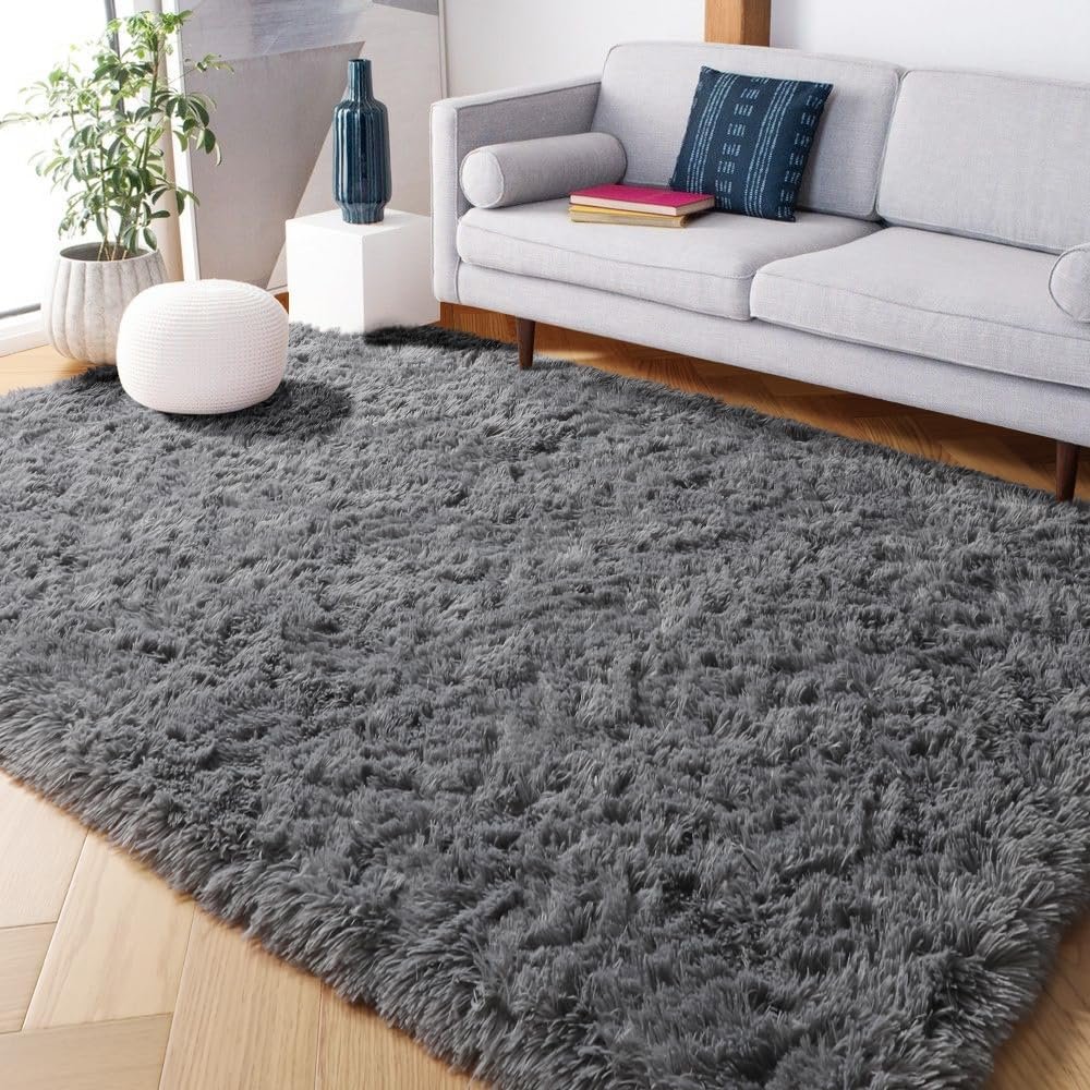 PAGISOFE Grey Fluffy Rugs for Bedroom 4x6 Area Rug Shag Rug for Kids Room Furry Carpet Modern Living Room Rug Soft Shaggy Boys Rug Fuzzy Throw Rugs for Home Decor Aesthetic, Dorm Nursery Gray - Image 4