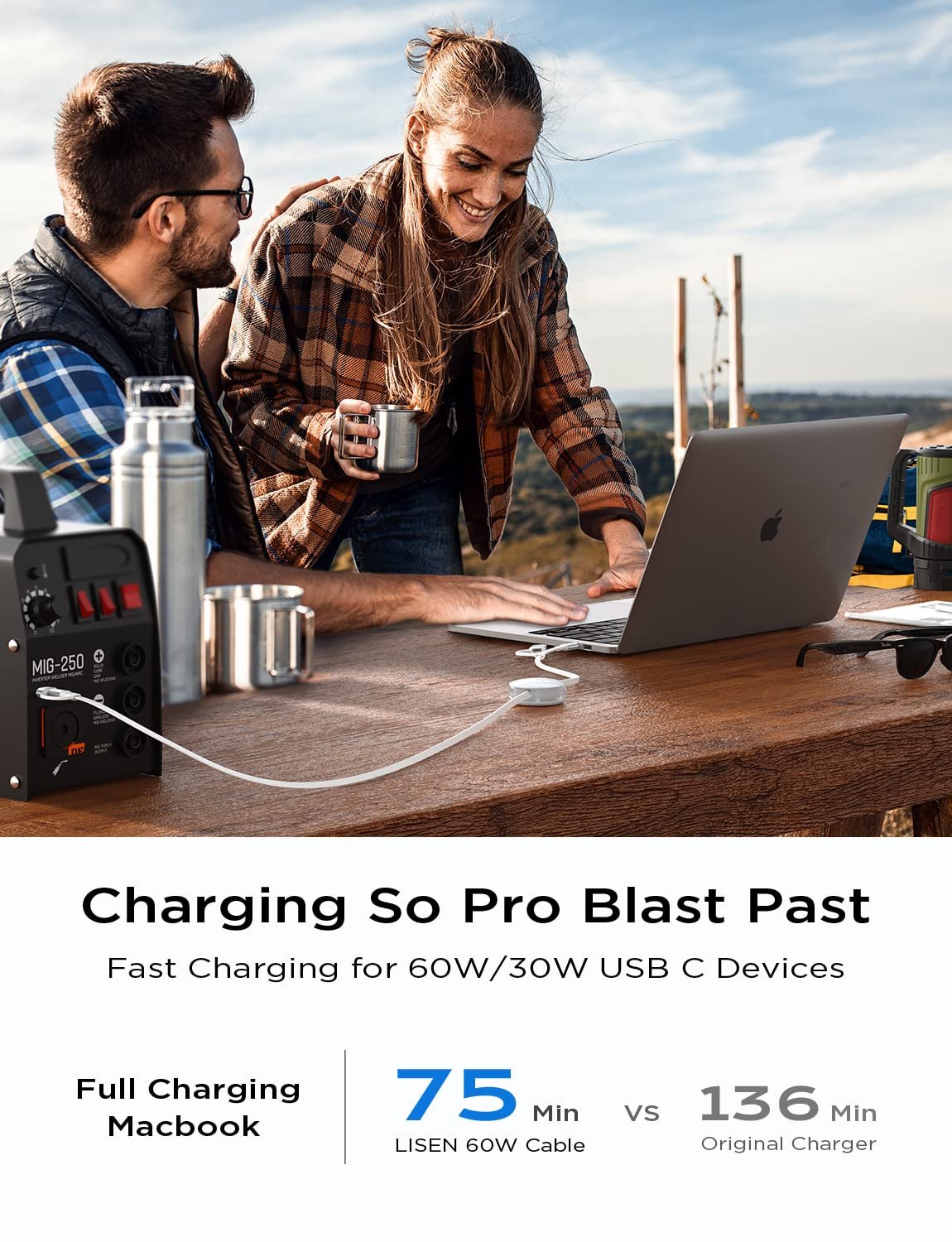 LISEN 5-in-1 Fast Charging Retractable Cable for iPhone, iPad, Samsung - 60W Charger with USB-C/A Ports for Phones, Tablets, White - Image 9