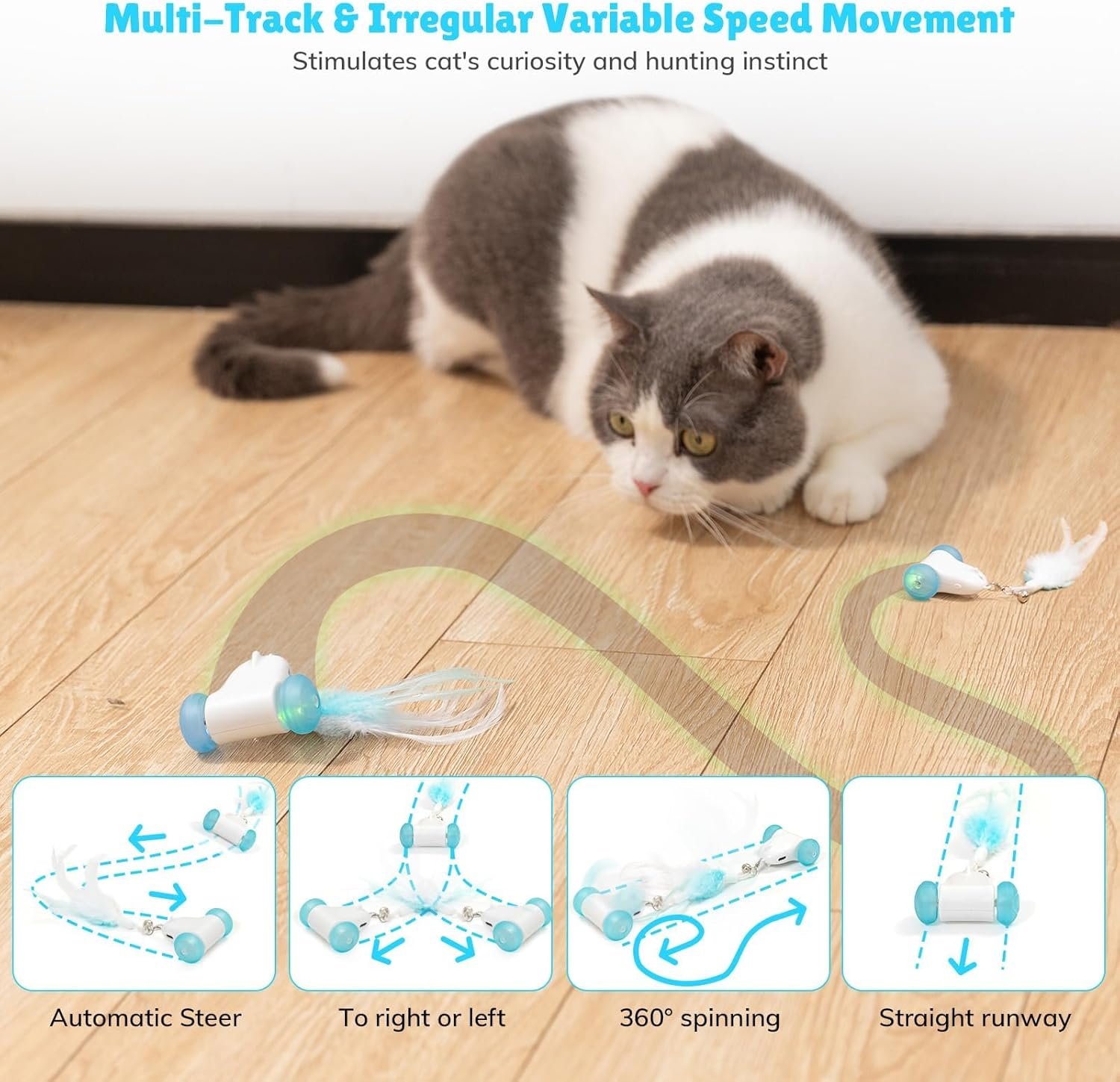 2 in 1 Interactive Cat Toys for Bored Indoor Adult Cats,Motion Activated Automatic Hide and Seek Cat Mat Toy,Self Play Cat Toys,Cat Stimulation Toys for Indoor Cats,Moving (Fetch) - Image 5