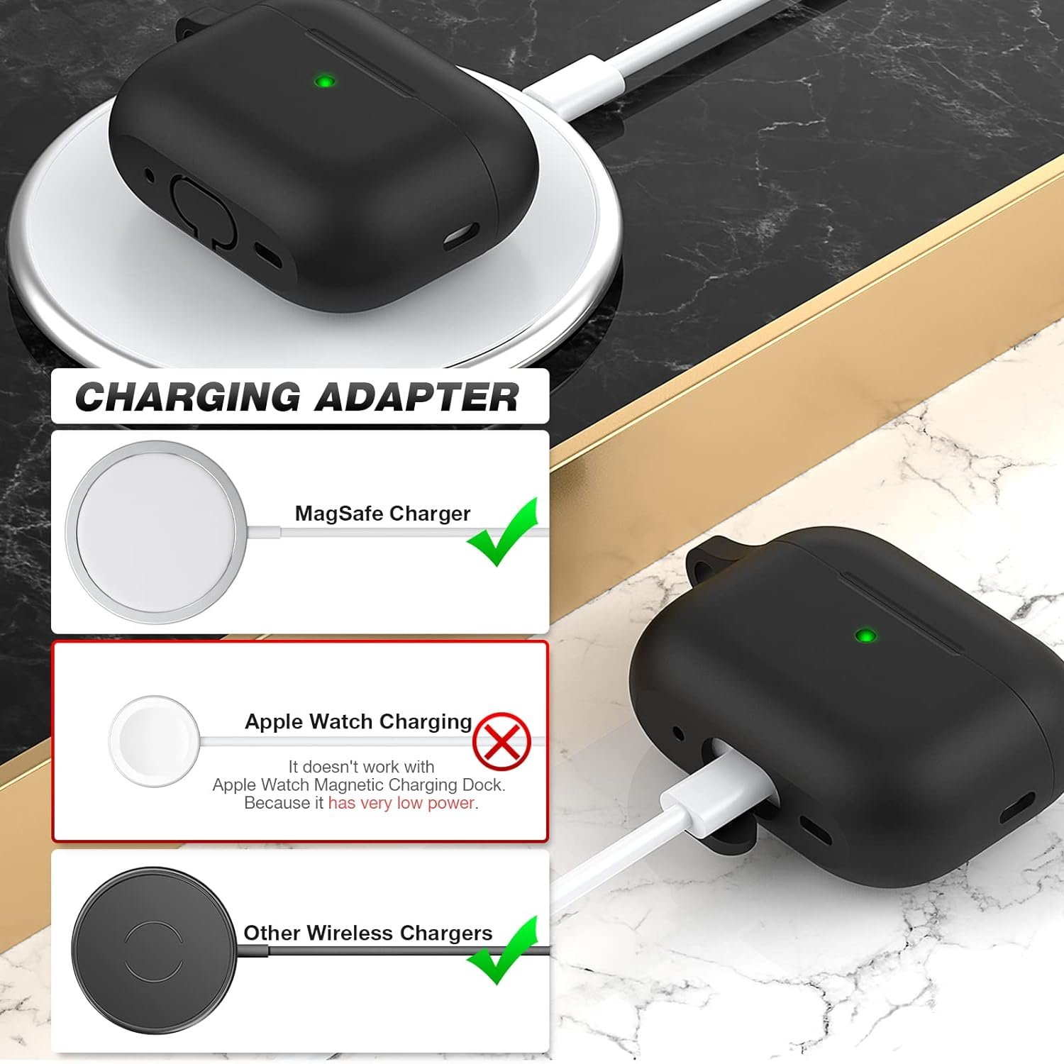 BRG Compatible with Airpods Pro 2nd/1st Generation Case Cover, Soft Silicone Skin Cover Shock-Absorbing Protective Case with Keychain Compatible for Apple Airpods Pro Case 2023/2022/2019 - Image 3