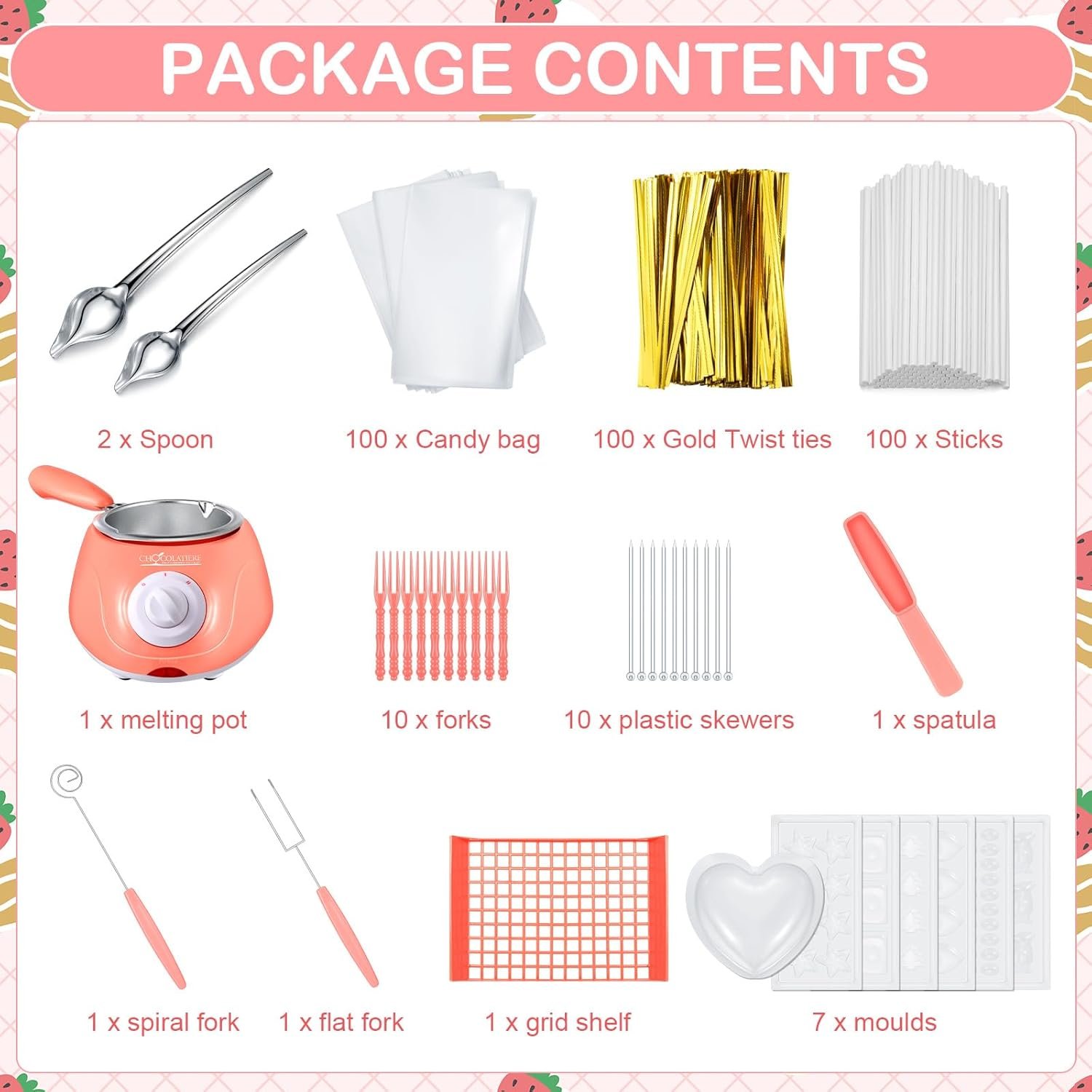 Umigy Electric Melting Chocolate Pot Gift Set Mini Fondue Fountain Pot Kit Chocolate Melting with DIY Mold and Accessories for Candy Chocolate Milk Cheese Candy Home (Pink, Fresh) - Image 3